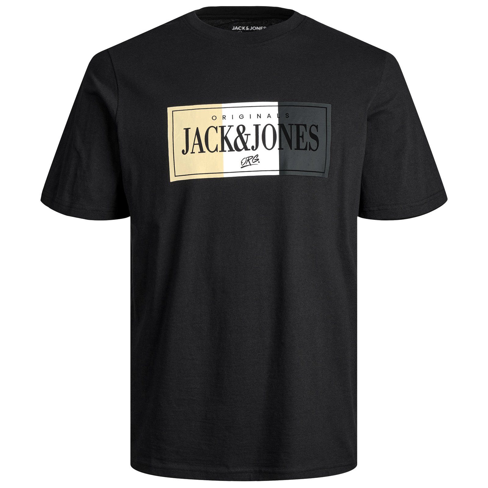 T-Shirt Jack Rundhalsshirt Jack&Jones schwarz Herren Große Jones cooler Retro-Print Größen &