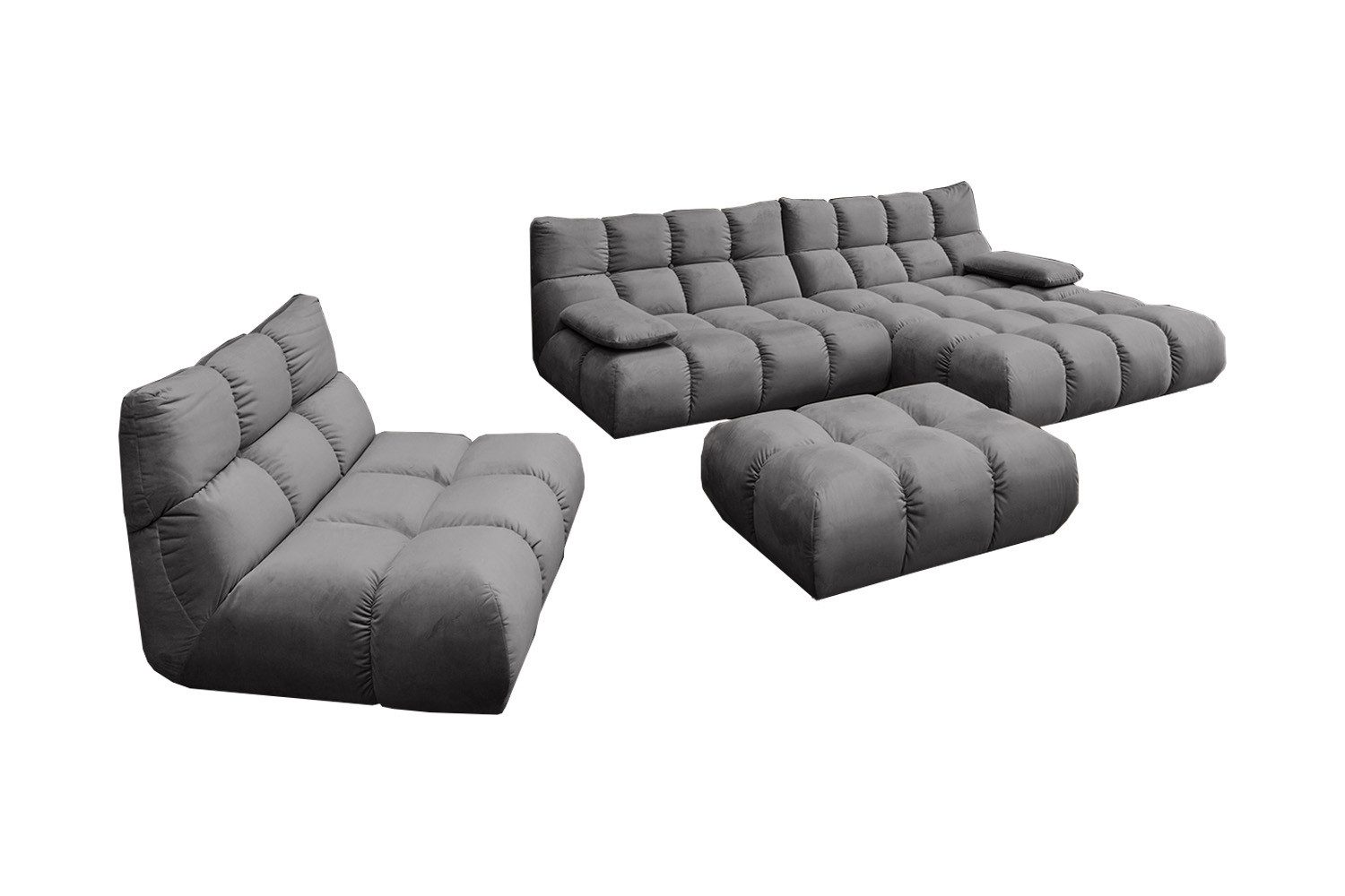 KAWOLA Sitzgruppe VIVIEN, (Set, 3-tlg), Ecksofa Drehsessel Hockerbank Velvet verschiedene Farben