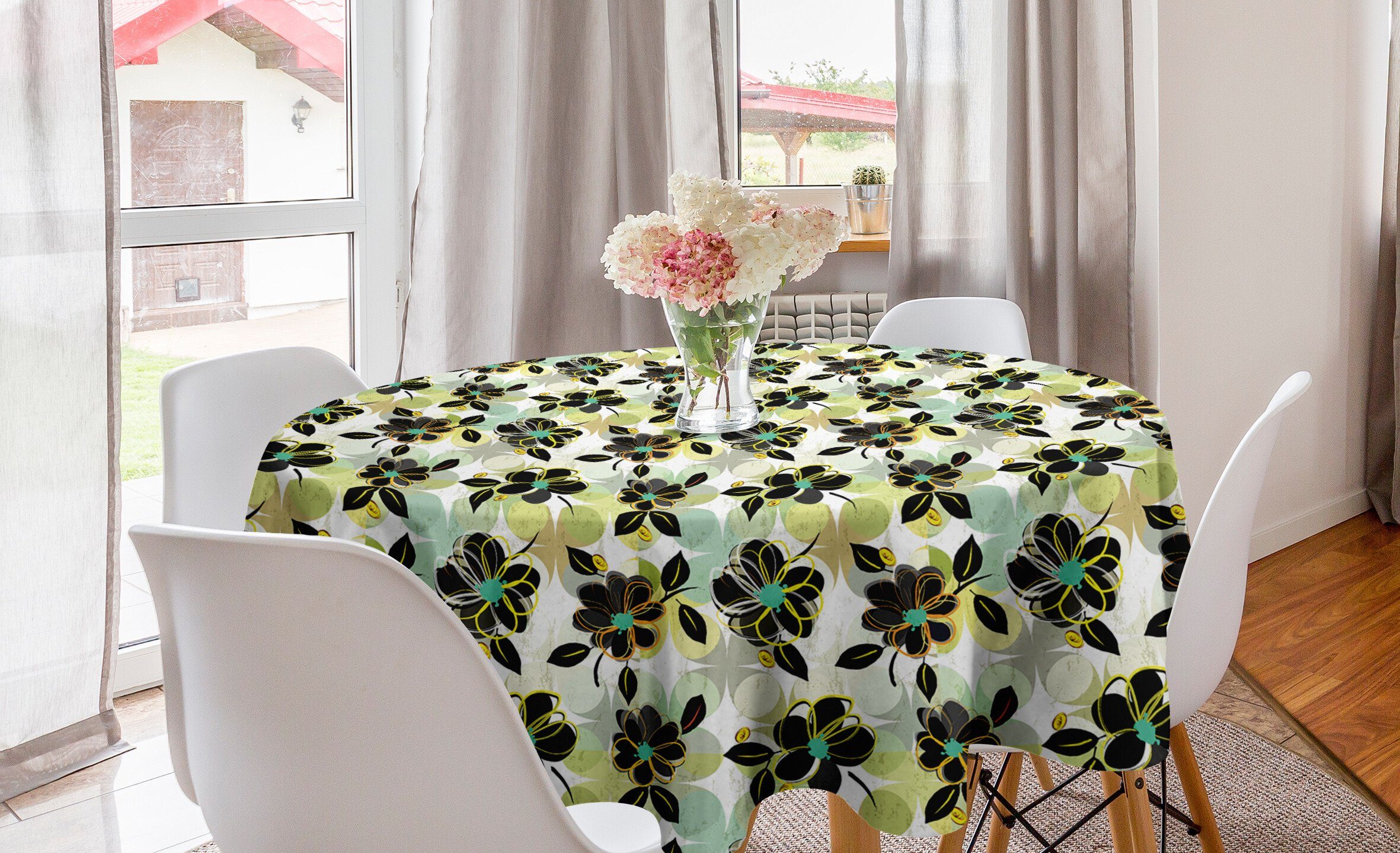 Abakuhaus Tischdecke Kreis Tischdecke Abdeckung für Esszimmer Küche Dekoration, Blumen Grunge Hand gezeichnet Gartenkunst