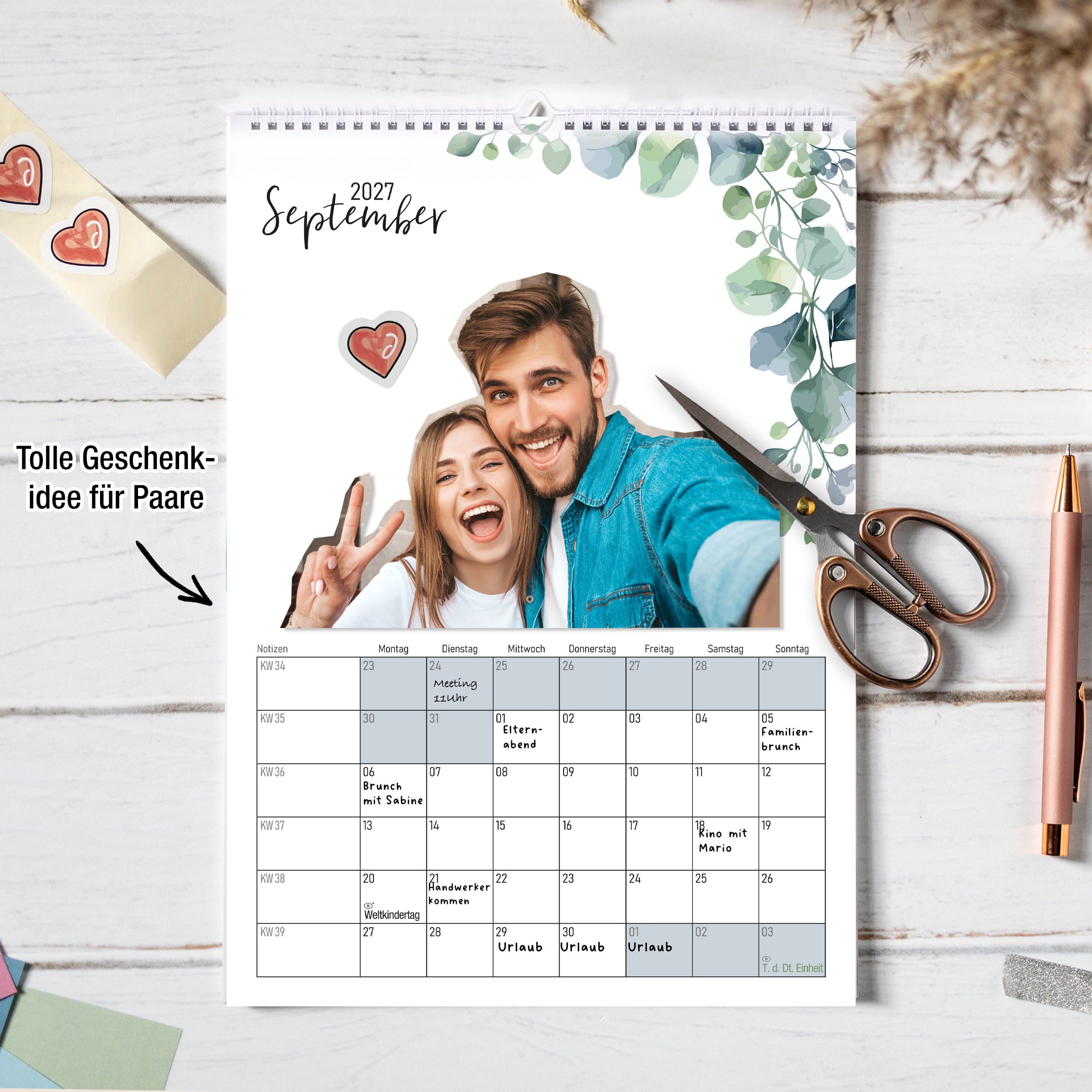 TOBJA Kalender zum Selbstbasteln DIY Foto-Kalender 2027 A4 Eukalyptus Botanical Bastelkalender FSC, Eukalyptus, 250g FSC, klimaneutral, Cover-Foto 13x17cm, Vorschau 2028