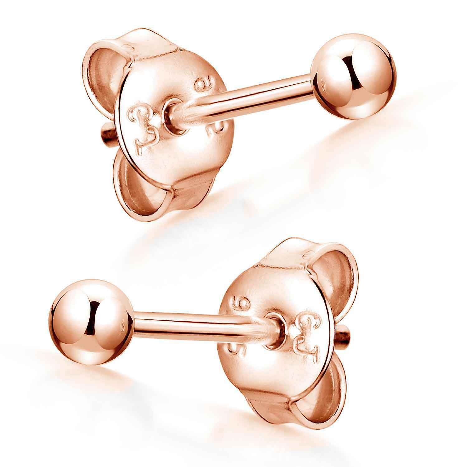 Materia Paar Ohrstecker Kugel Basic Rosegold Ohrringe klein 3-6mm SO-350, Sterlingsilber, rosevergoldet