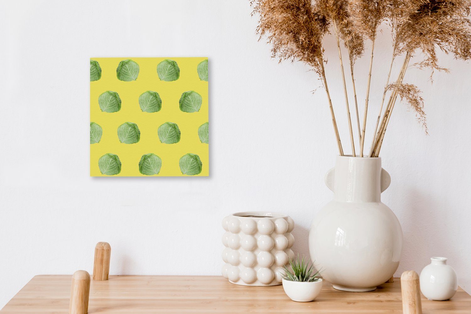 Muster Leinwandbild (1 Gemüse - Kopfsalat OneMillionCanvasses® Leinwand - Schlafzimmer für Gelb, Bilder Wohnzimmer St), -