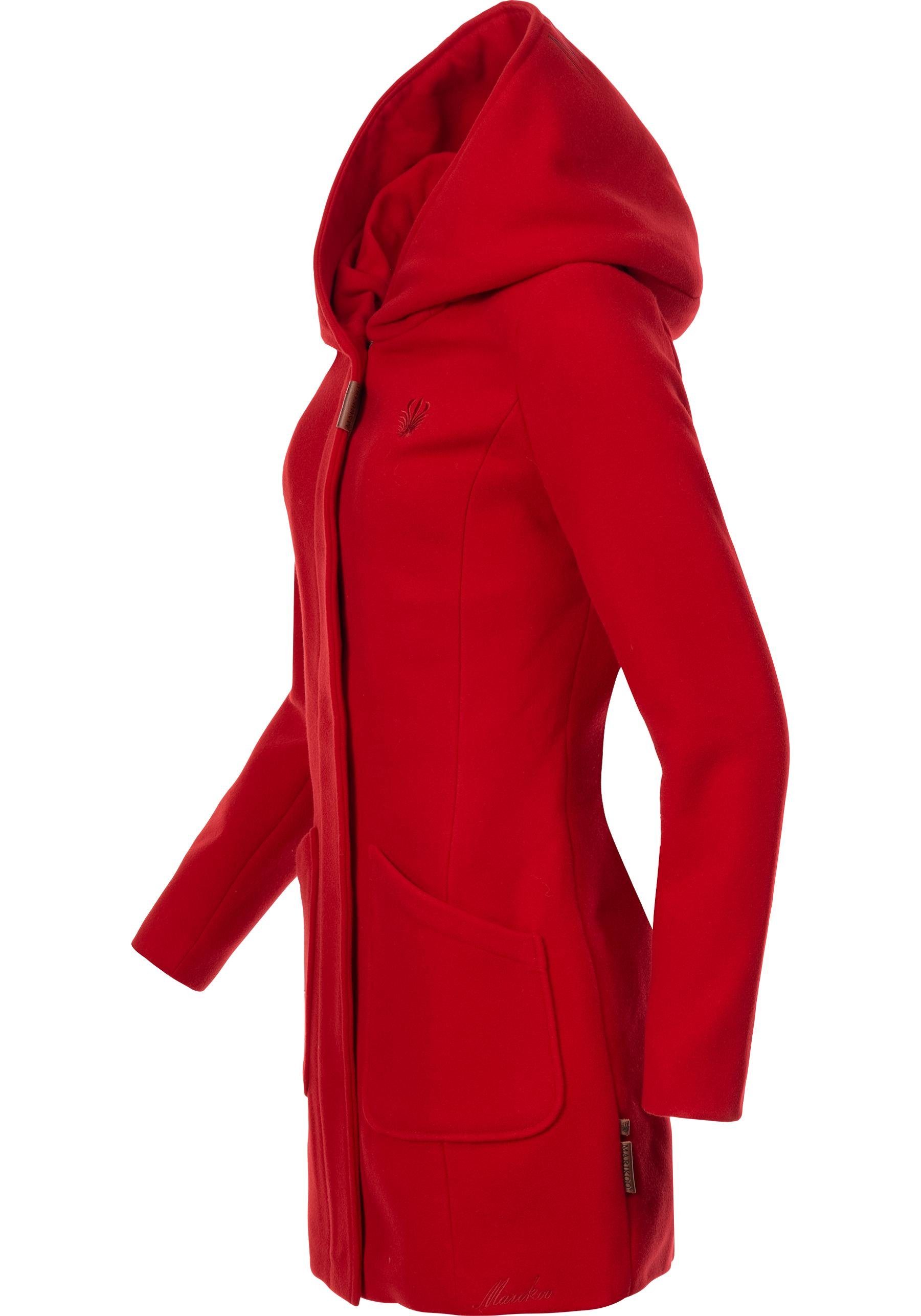 rot hochwertiger Wintermantel Marikoo mit Kapuze großer Maikoo Mantel