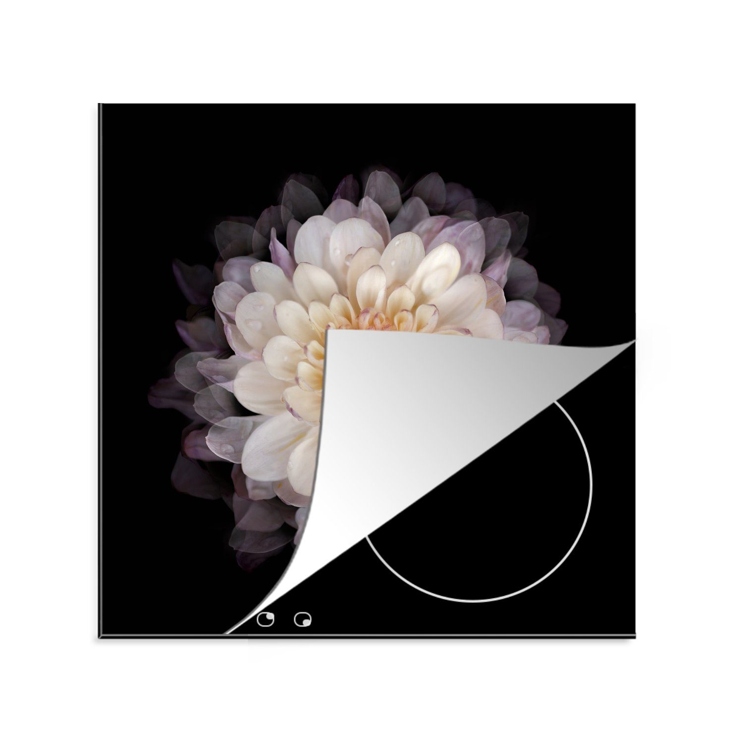 MuchoWow Herdblende-/Abdeckplatte Blume - Weiß - Rosa, Vinyl, (1 tlg), 78x78 cm, Ceranfeldabdeckung, Arbeitsplatte für küche