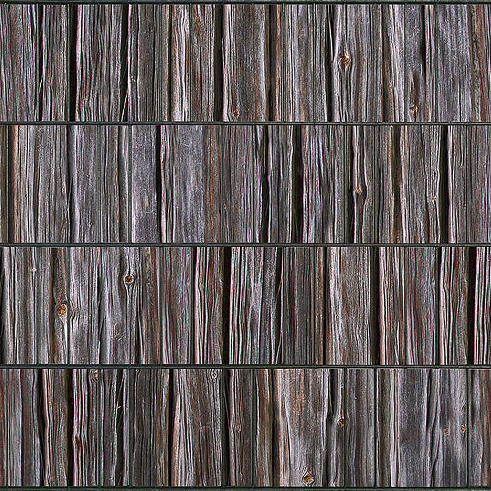 zaunzu Sichtschutzstreifen Holzbohle bedruckter Sichtschutz 2,5m x 2,0m, (1 Rolle, Motivdruck Sichtschutzstreifen), Beidseitiger Druck für Doppelstabgitter