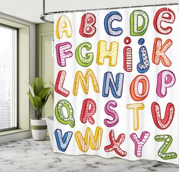 Abakuhaus Duschvorhang Moderner Digitaldruck mit 12 Haken auf Stoff Wasser Resistent Breite 175 cm, Höhe 180 cm, Englisches Alphabet 3D-Buchstaben ABC