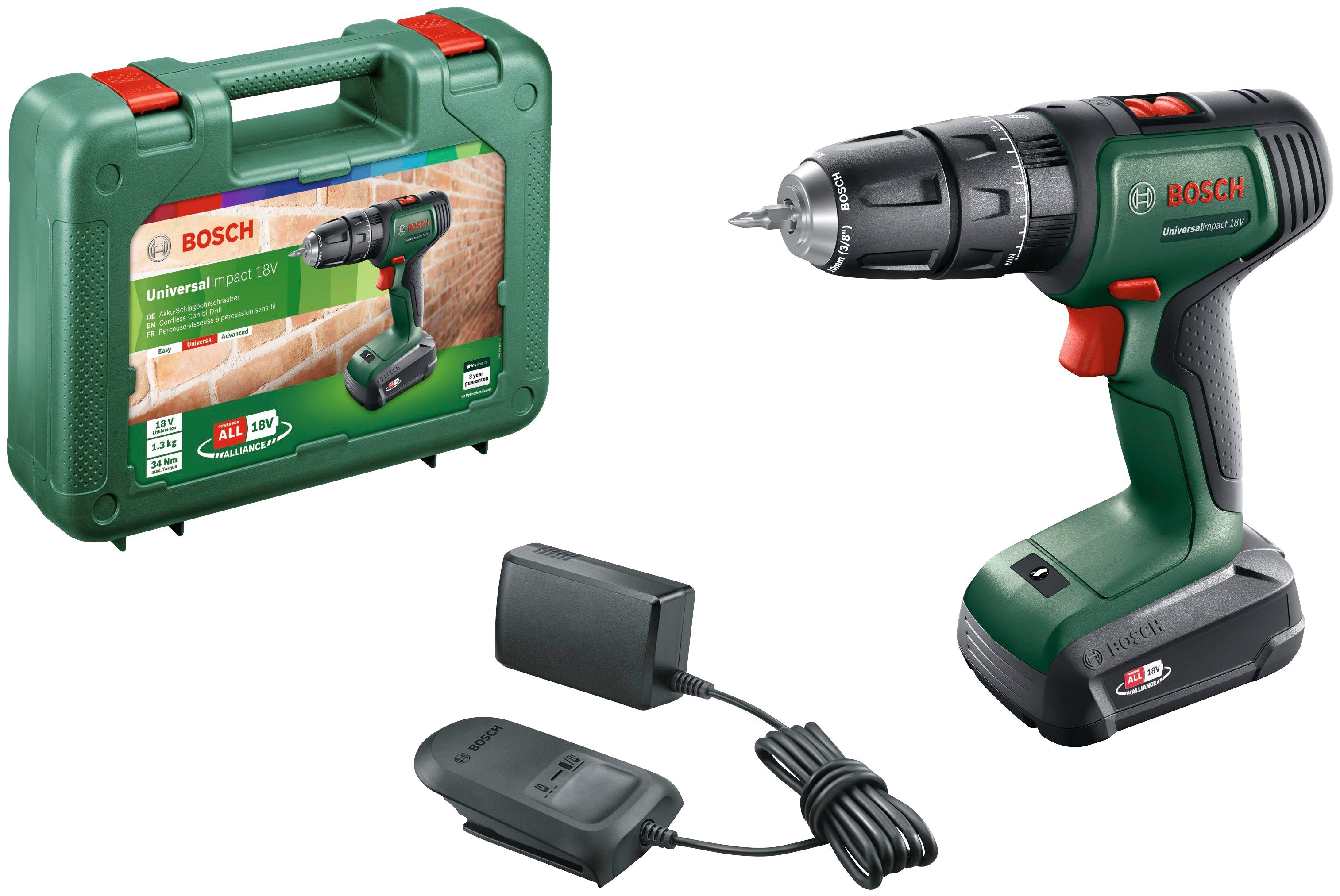 Bosch Home & Garden Akku-Schlagbohrschrauber UniversalImpact 18V, max. 1450 U/min, mit Akku und Ladegerät