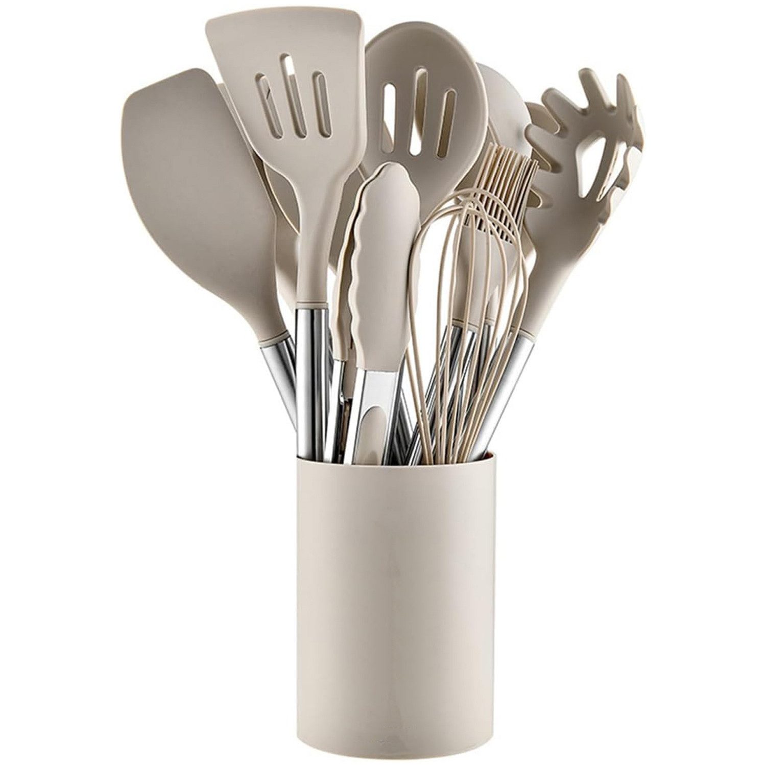 HAUSS SPOLE Kochbesteck-Set 12er Kochbesteck-set Silikon Küchenutensilien Küchenhelfer-set (Kochset Antihaft Hitzebeständig mit Utensilienhalter und Aufhängeloch, 12-tlg., Silikon, Kochbesteck, Kochutensilien), Spülmaschinengeeignet für Kochen Braten Schöpfen Mischen und Backen