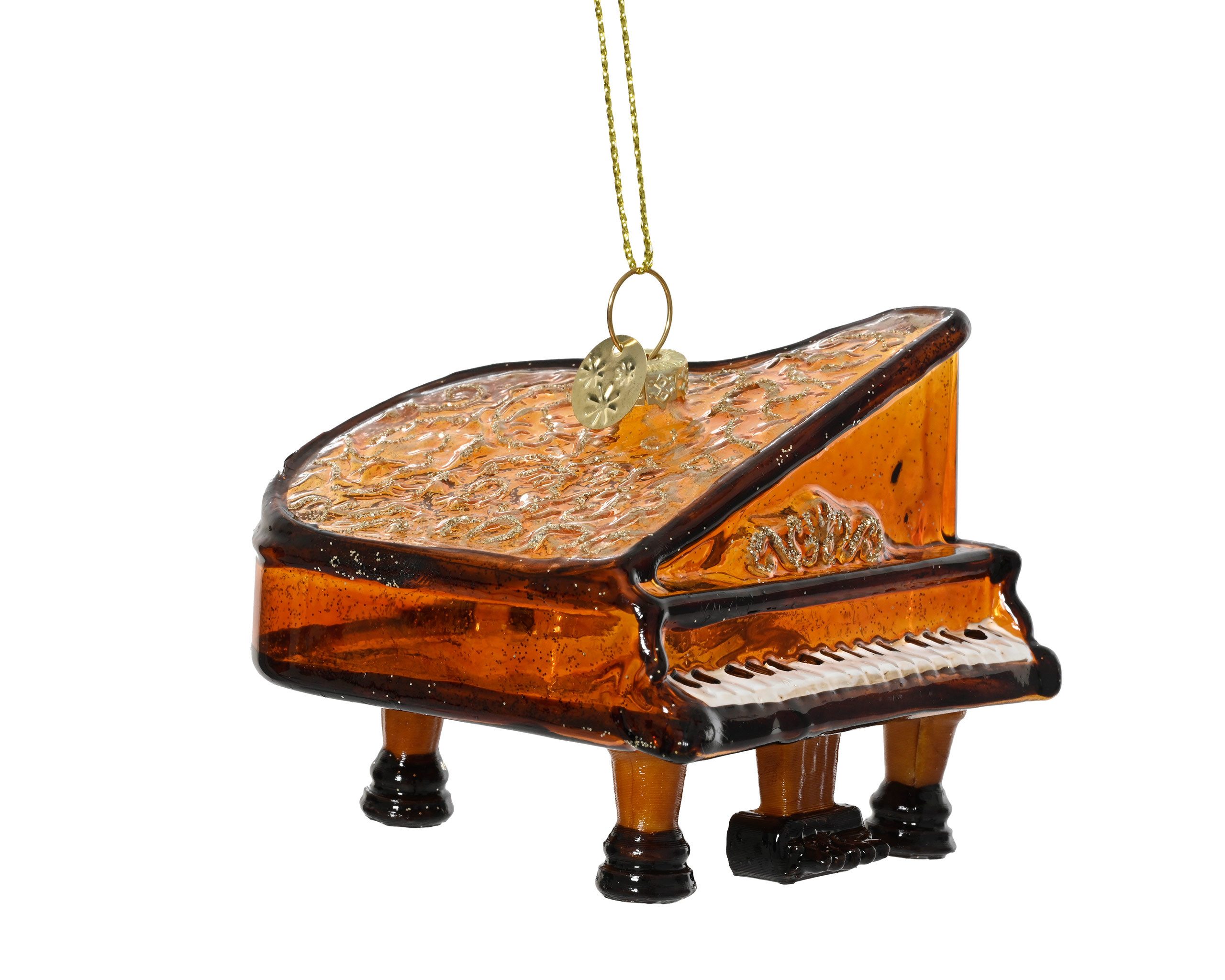 Kaemingk Christbaumschmuck, Christbaumschmuck Glas 7,6cm Klavier Figur Hellbraun