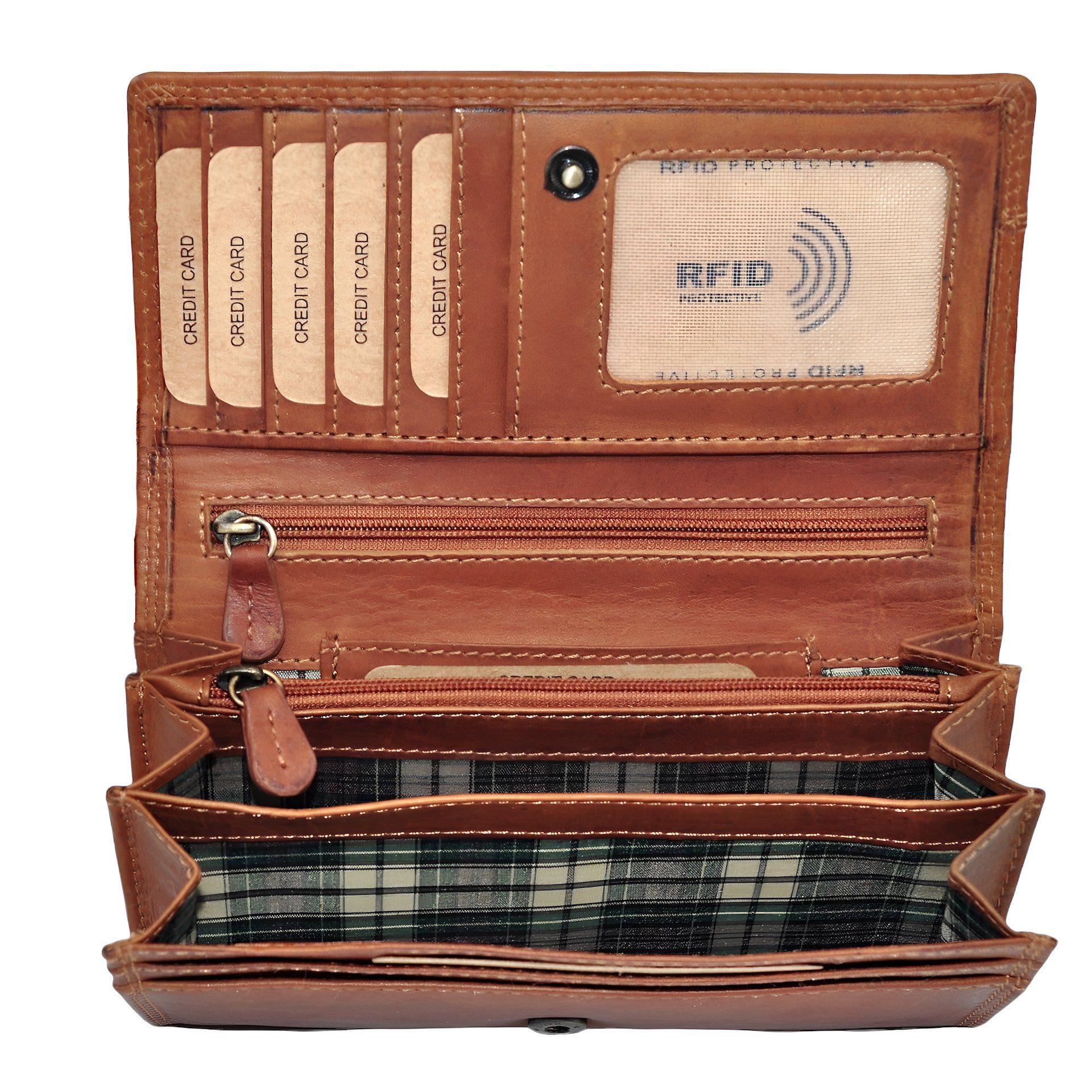 Benthill Geldbörse Damen Echt Leder Portemonnaie Frauen Geldbeutel RFID Schmal und Lang, RFID-Schutz Kartenfächer Münzfach Reißverschlussfach