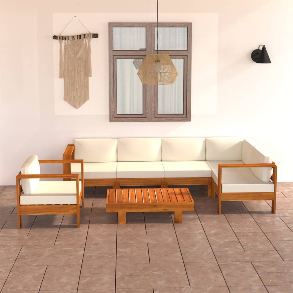 furnicato Gartenlounge-Set Garten-Lounge-Set Echtholz Cremeweiß 100x60x25 cm Tisch & Sofas, (1-tlg)