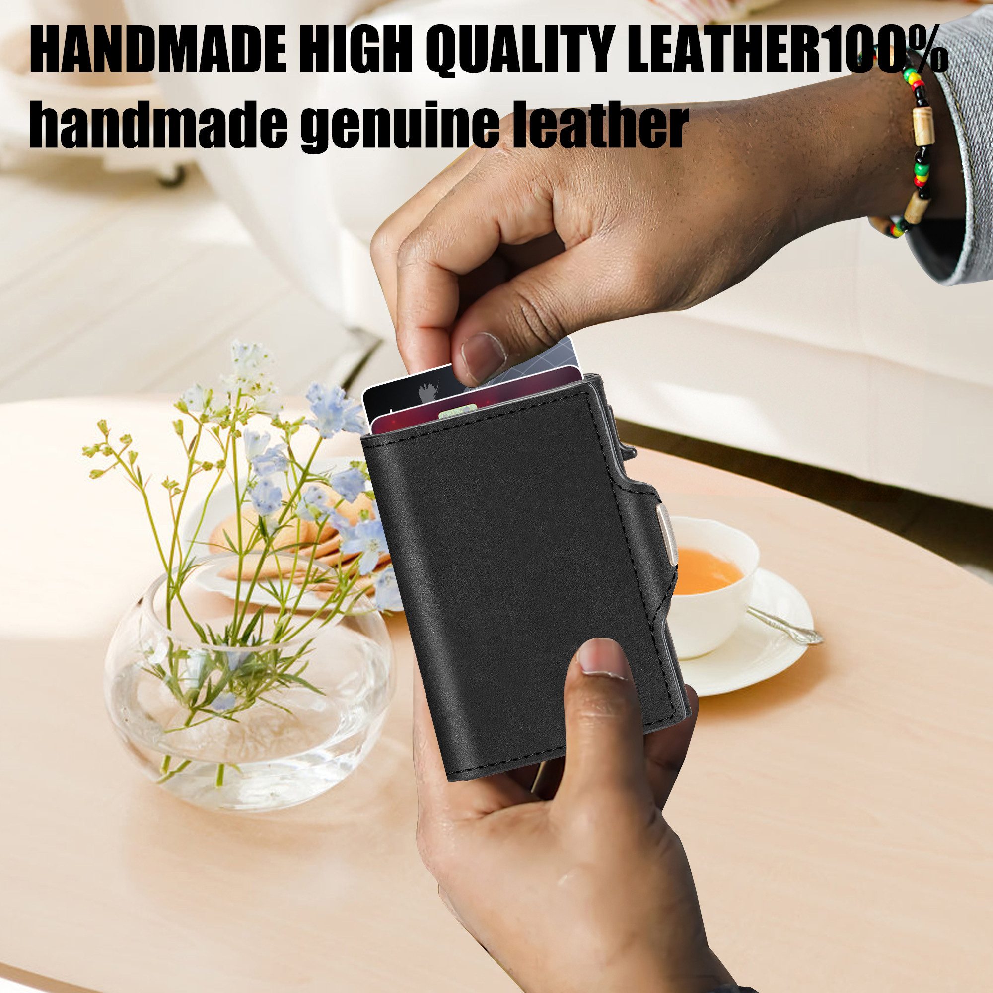 ibettertec Geldbörse Geldbörse Herren mit RFID Schutz, Portmonee Airtag Slim Wallet (Große Kapazität Pop-up Portmonee AirTag für 12 Karten & 2 Ausweis,RFID Geldbörse Smart Wallet for Men mit Münzfach,Schwarz( AirTag ist nicht im Lieferumfang enthalten)