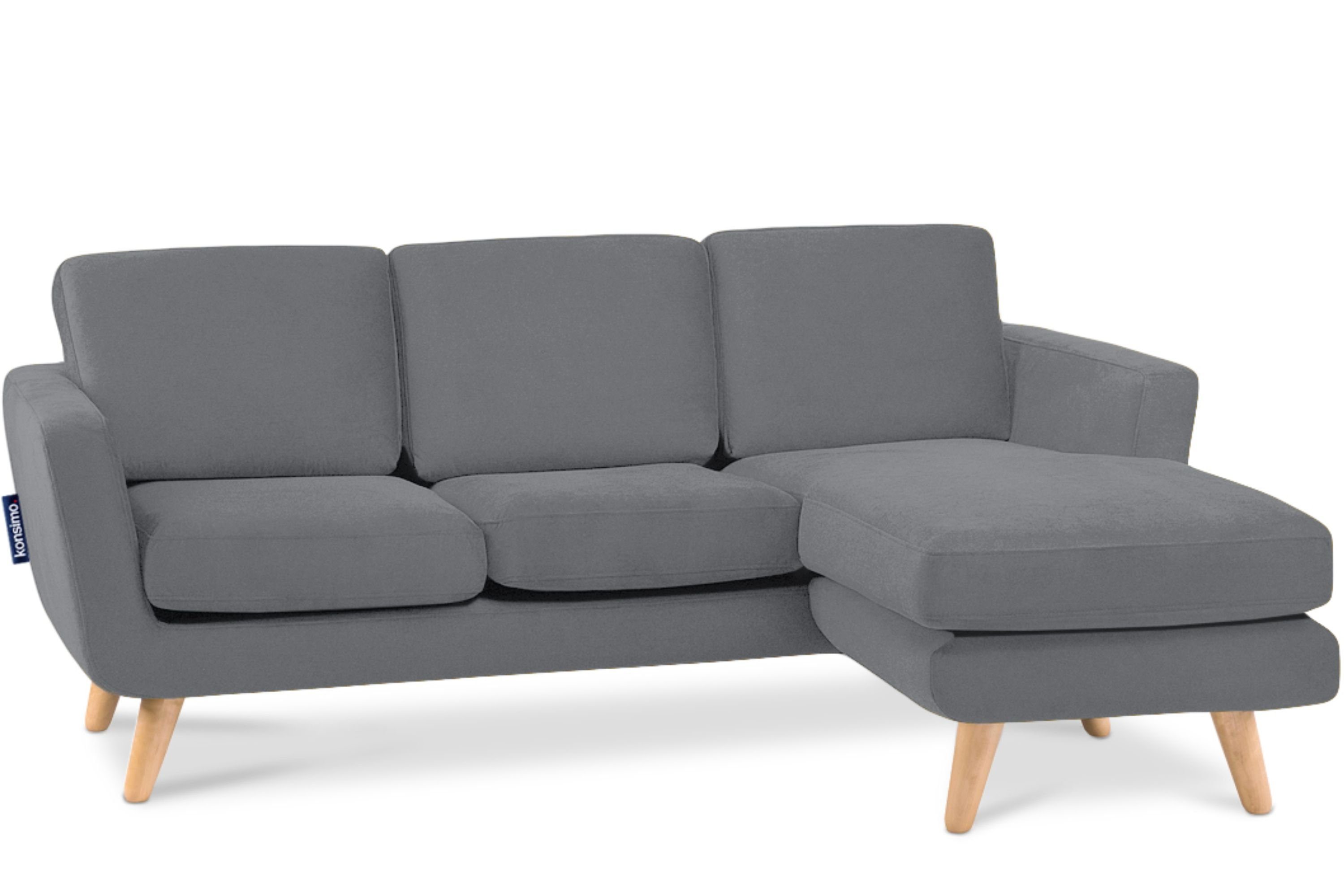 TAGIO Ecksofa grau mit Konsimo Made Europa, Massivholz Gestell rechts, Scandi-Stil, Armlehnen, aus in