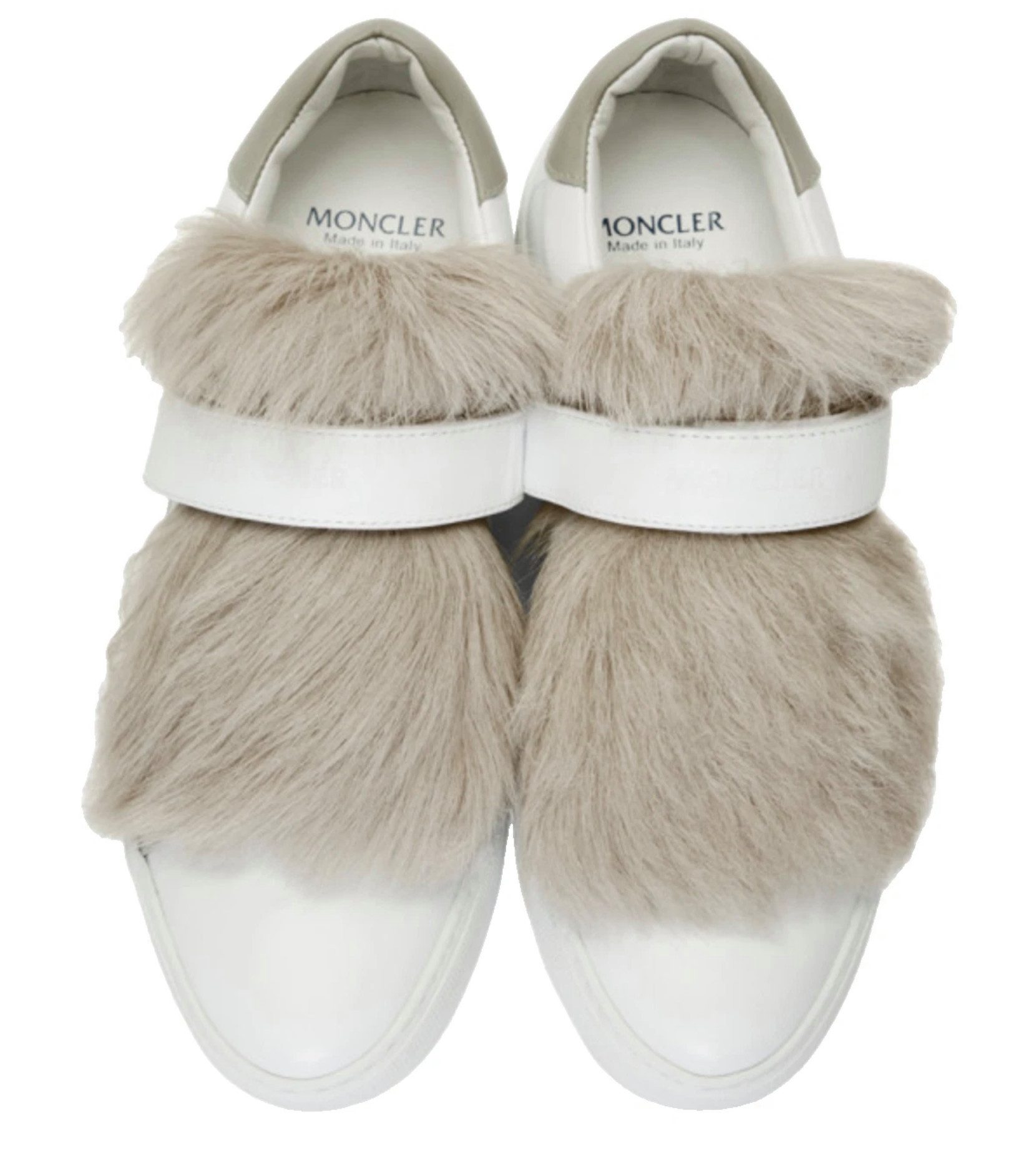 MONCLER Victoire Faux Fur Trimmed Slip-on Damen Leder Lammfell Made in Italy Sneaker charakteristischen Besatz aus weichem Lammfell