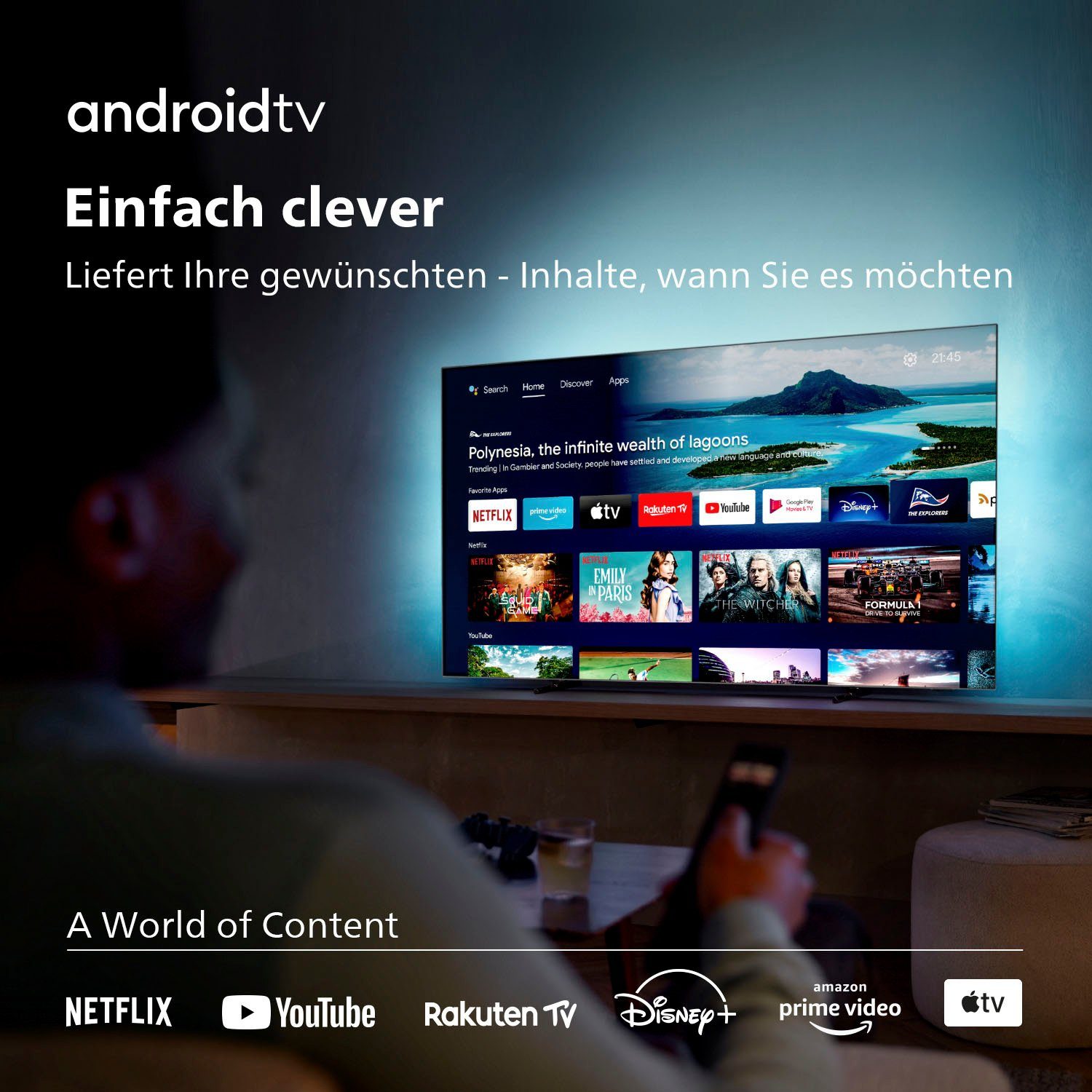 Philips 48OLED707/12 OLED-Fernseher (121 cm/48 HD, TV, Smart-TV, Ambilight) 3-seitiges 4K Ultra Android Zoll