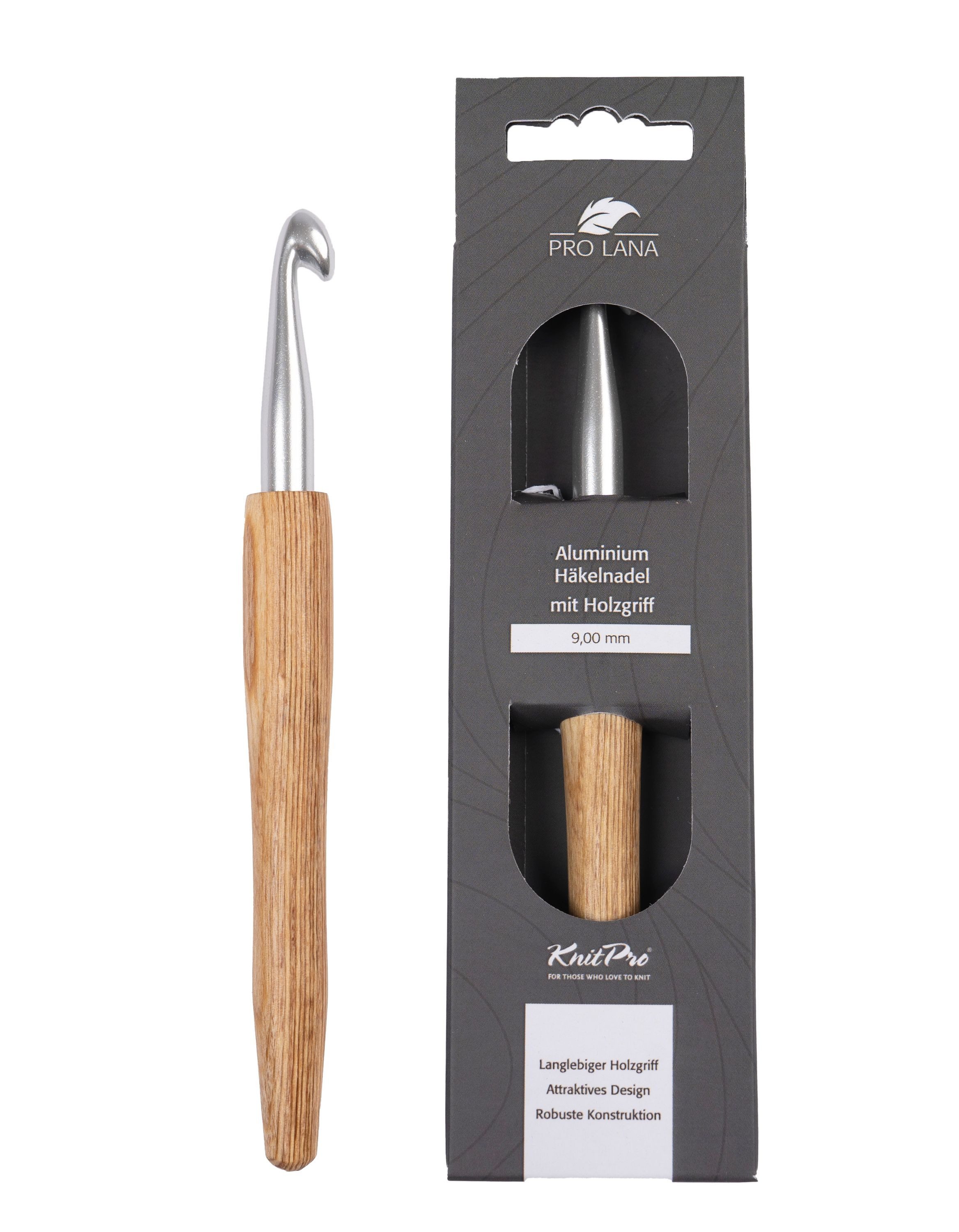KnitPro Häkelnadeln KnitPro NATURAL Aluminium Häkelnadel, Garnhäkelnadel mit Holzgriff, Birkenholzgriff, Aluminium, 0,5-12 mm