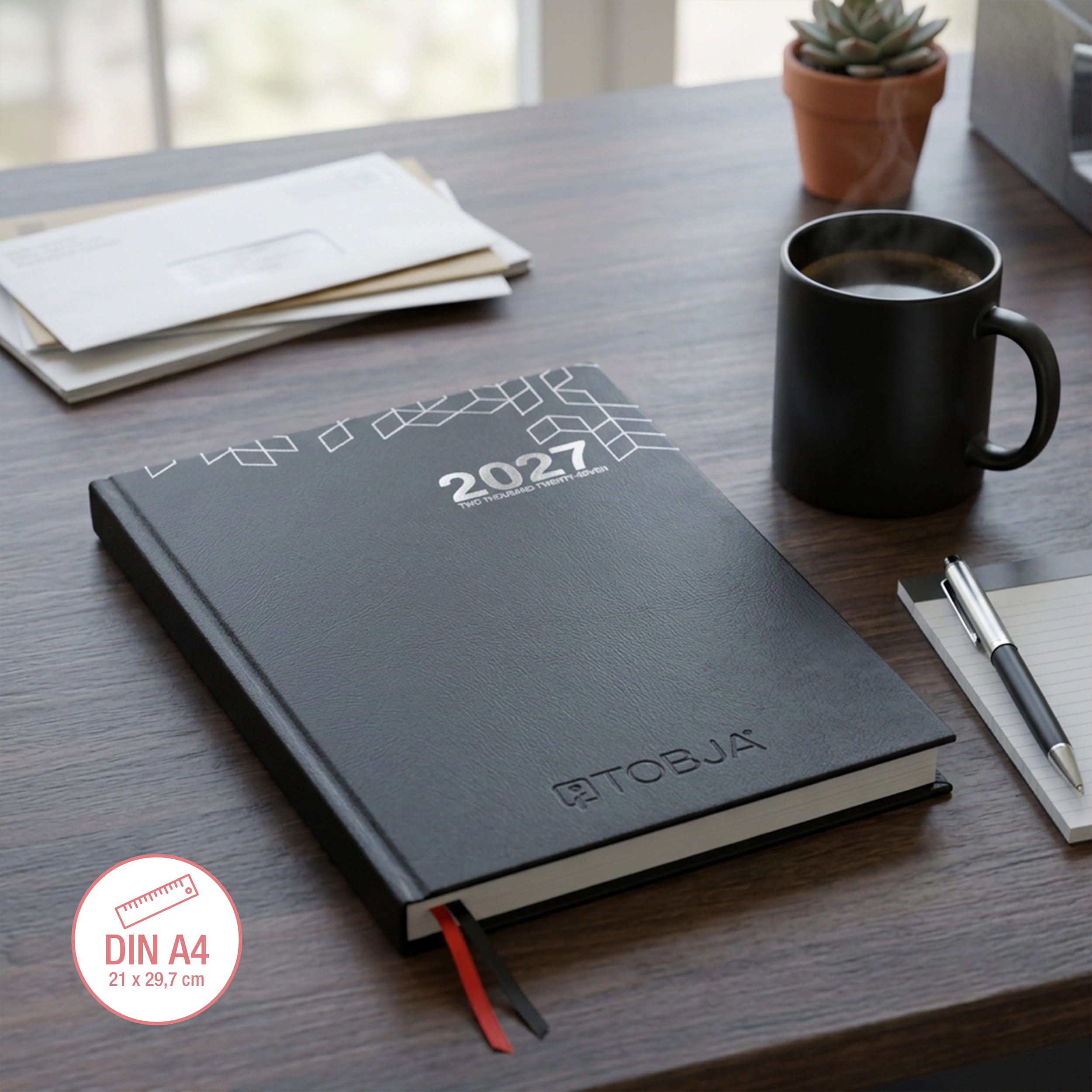 TOBJA Buchkalender Praxisplaner 2027 A4 Mono Hardcover Layflat 15 Min Takt FSC, Hardcover Layflat, 15-Min-Takt 7-21 Uhr, A4, FSC, 23 Mitarbeiter