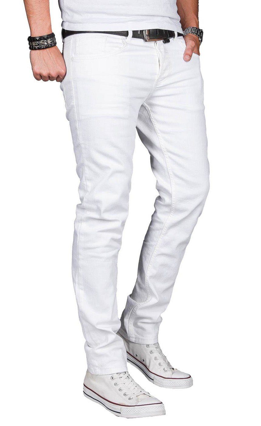 Alessandro 2% Fit Elasthan ASMinero Salvarini Straight-Jeans Jeans Slim mit weiß