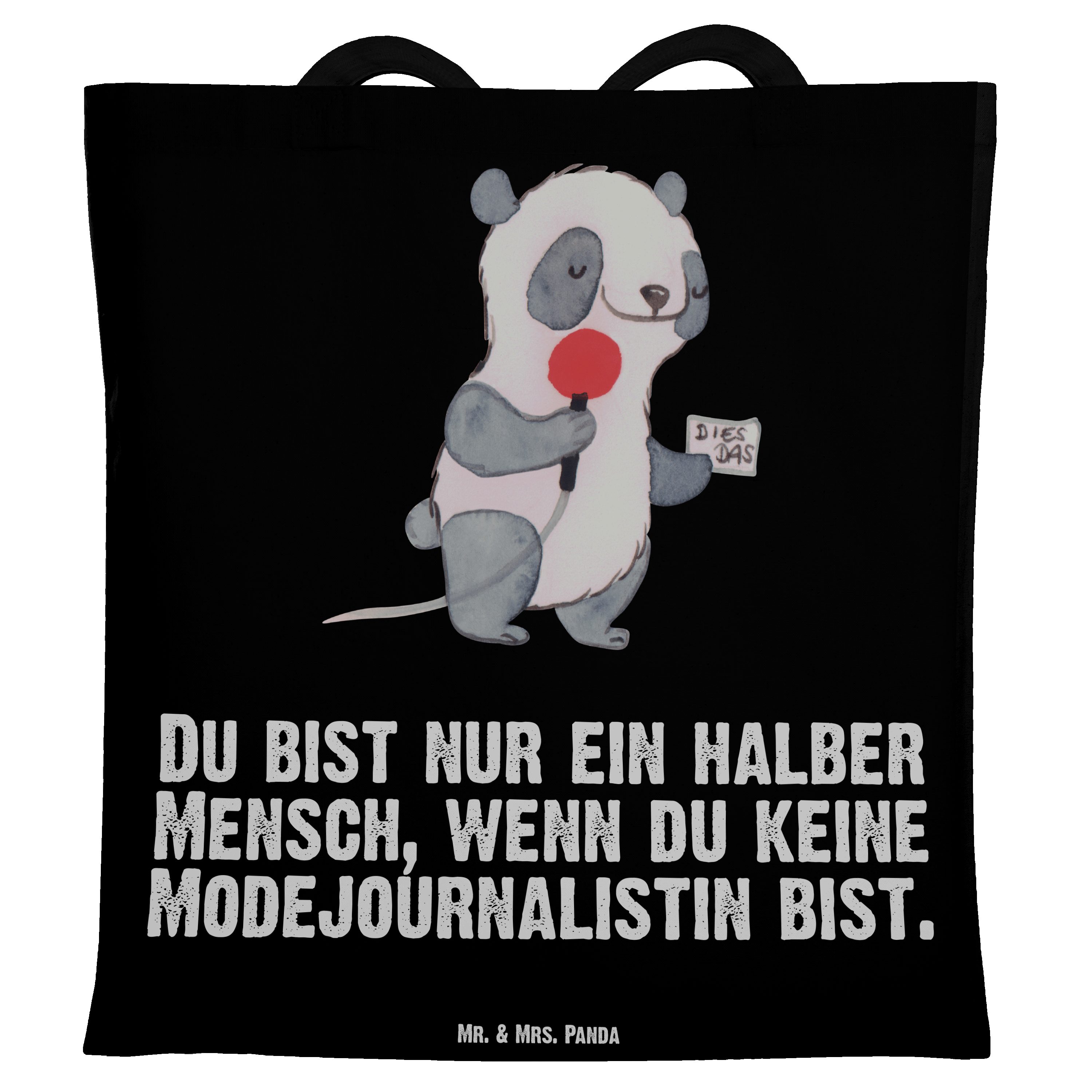 Mr. & Mrs. Panda Tragetasche Modejournalistin mit Herz - Schwarz - Geschenk, Einkaufstasche, Jubil (1-tlg)