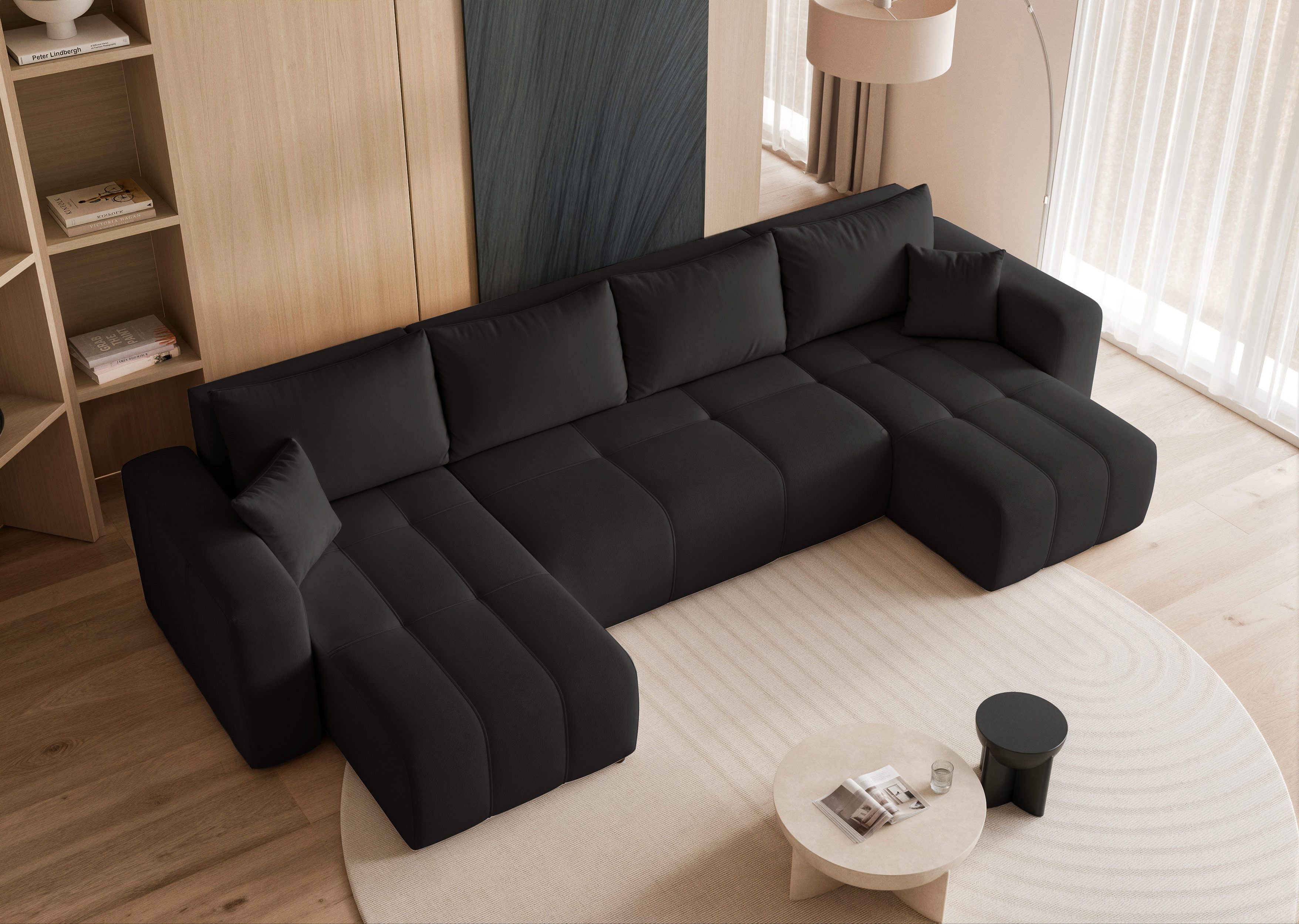 yourhouse24 Wohnlandschaft PEDRO U in Samt-Optik – Riesige Schlaffunktion & abnehmbare Bezüge, mit Schlaffunktion und Bettkasten, Seite universal – Bild 3 von 5