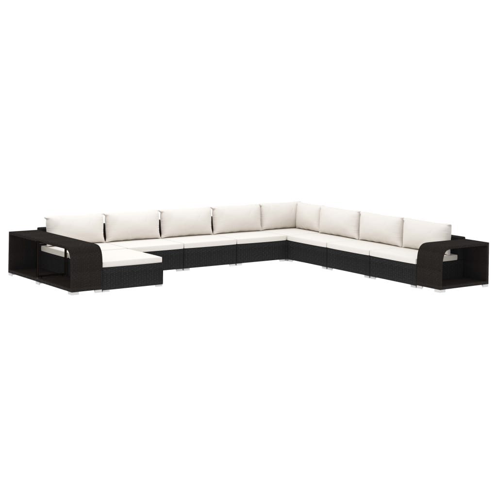 vidaXL Gartenlounge-Set 11-tlg. Garten-Lounge-Set mit Auflagen Poly Rattan Schwarz, (11-tlg)