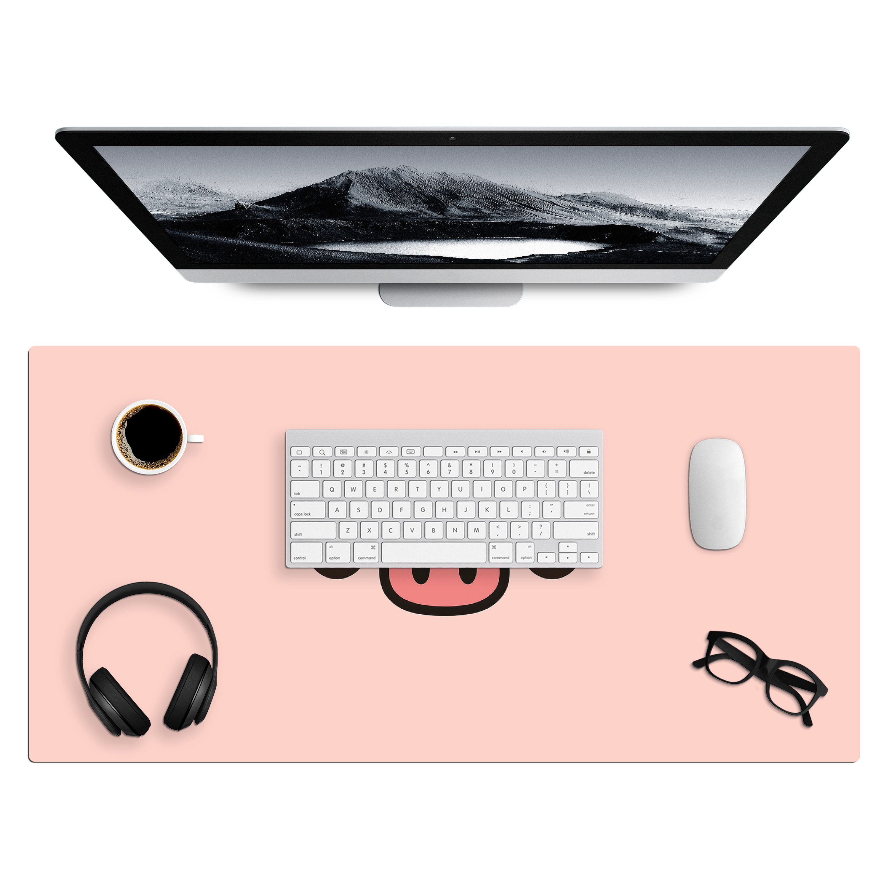 MuchoWow Gaming Mauspad Schwein - Rosa - Minimalistisch (1-St), Gaming Mauspad XXL, Schreibtischunterlage, Desk Mat Groß, 80x40 cm