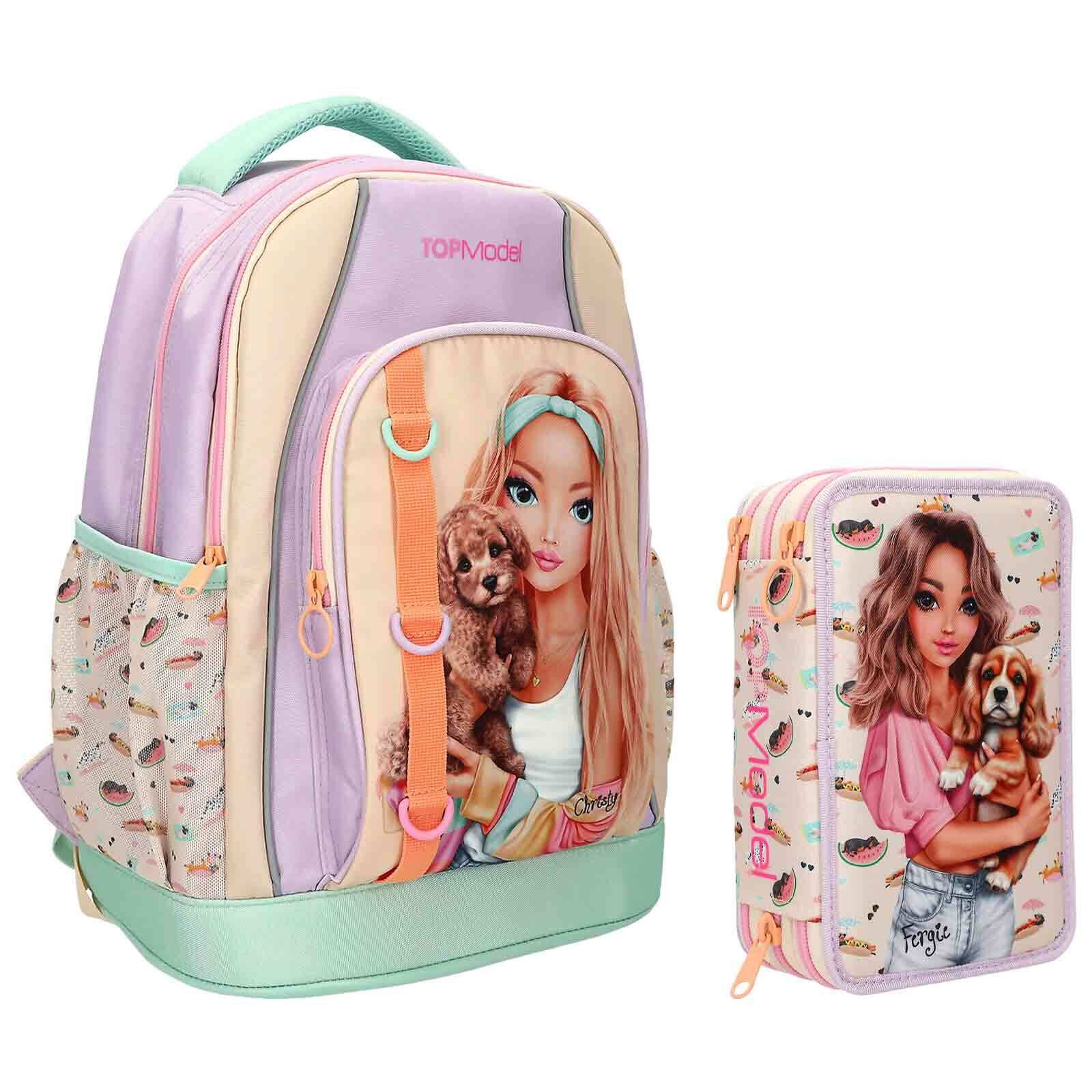 Depesche Kinderrucksack TOPModel Schul-Set SUNNY DOG 2er Set (1x Schulrucksack, 1x Federmäppchen, 2-tlg)