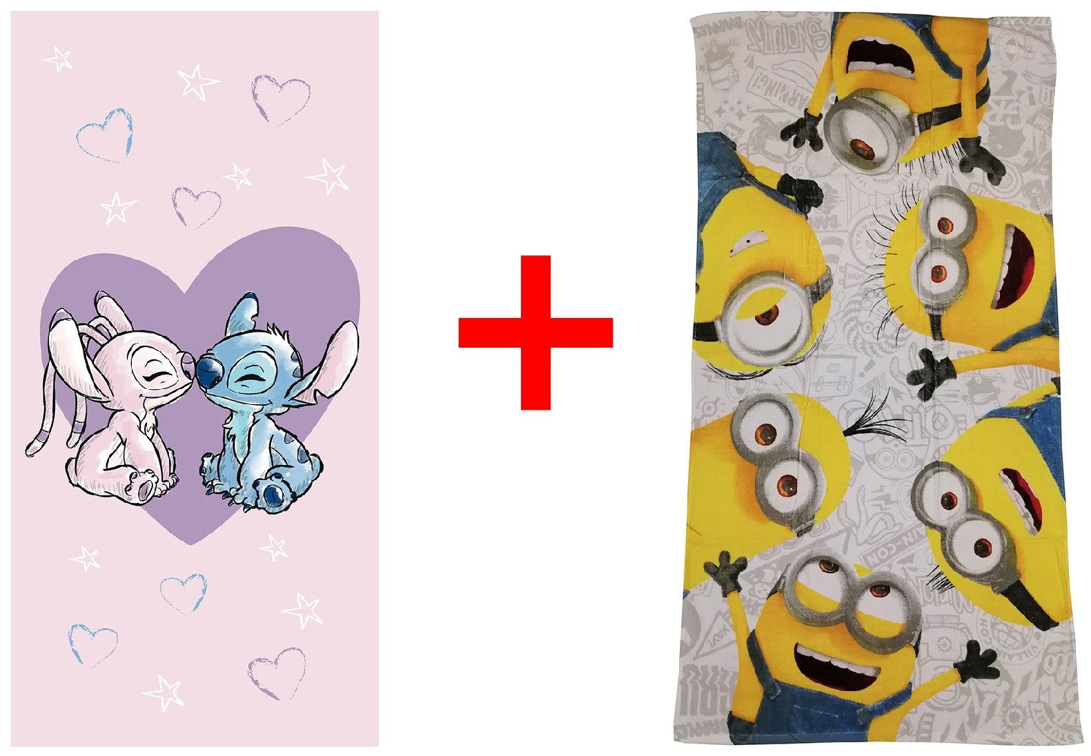 Jerry Fabrics Пляжные полотенца Lilo und Stitch + Minions Strandtuch Handtuch, 70 x 140 cm, 2er-Set, Frottee (2-St)