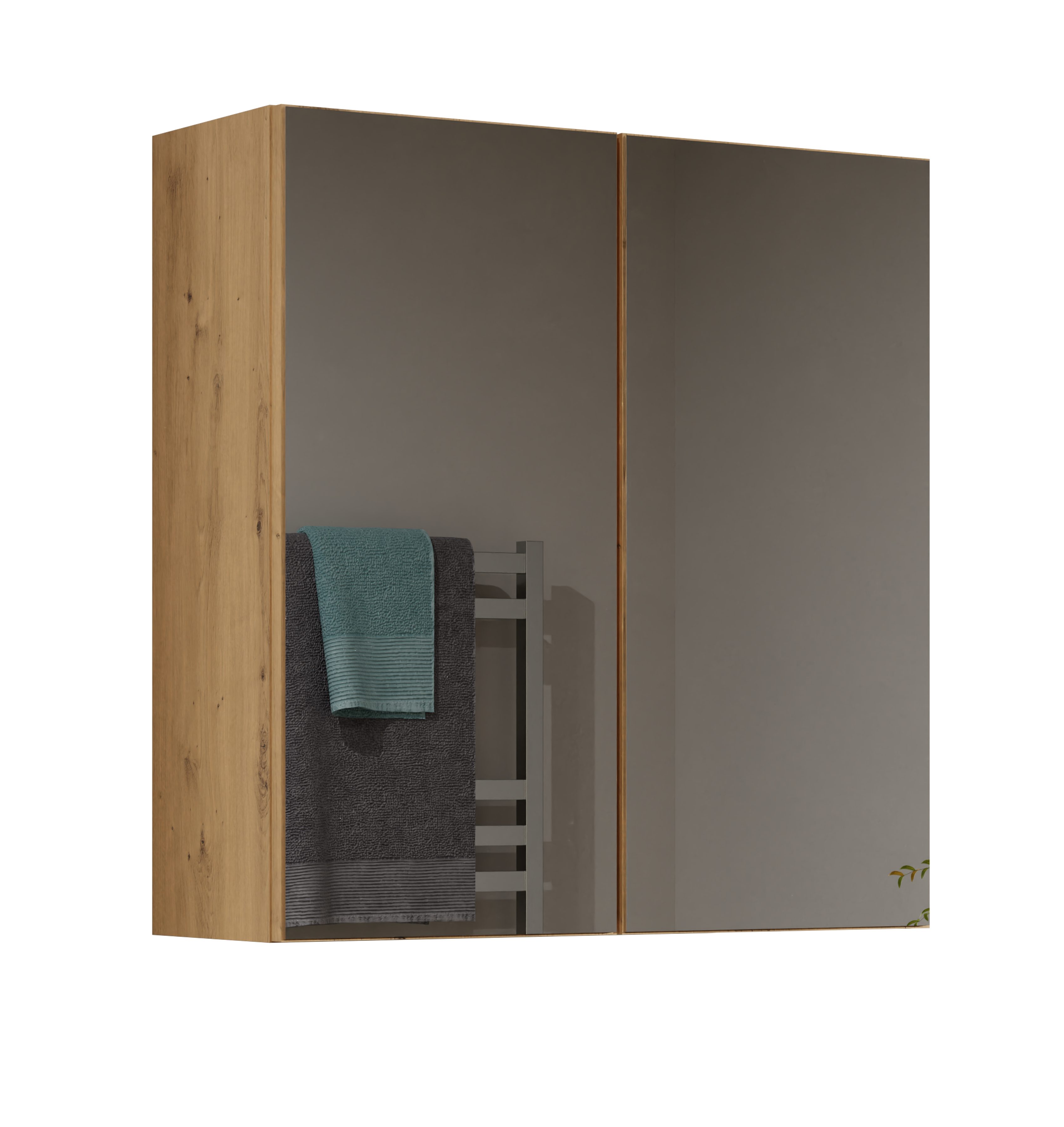 Raumhirsch Furniture Badkommode Badezimmerschrank mit Spiegel - Hängeschrank (2 Schranktüre mit drei Innenregalen - stabil & einfach Montage)