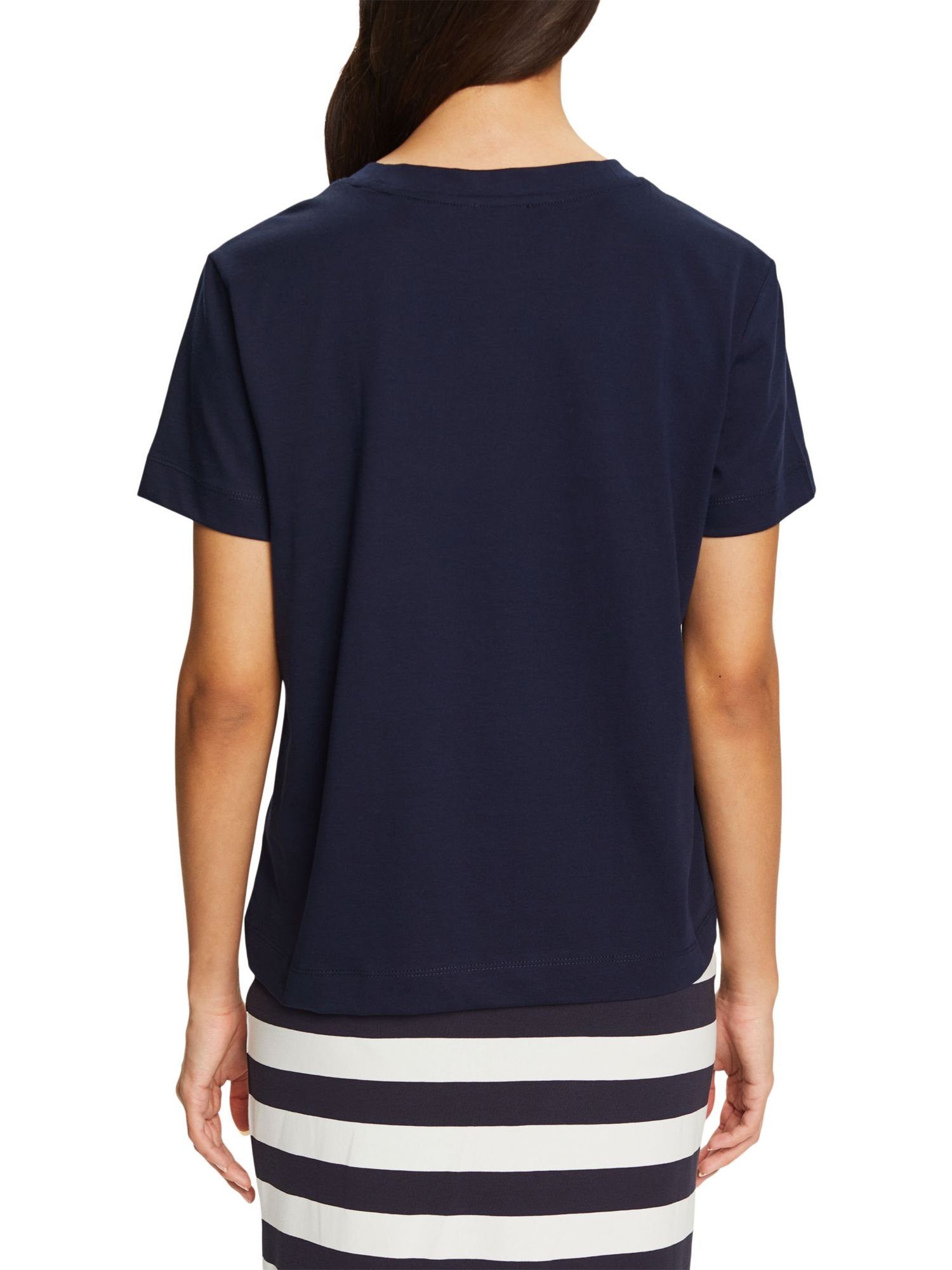 Esprit NAVY Baumwoll-T-Shirt T-Shirt Rundhalsausschnitt mit (1-tlg)