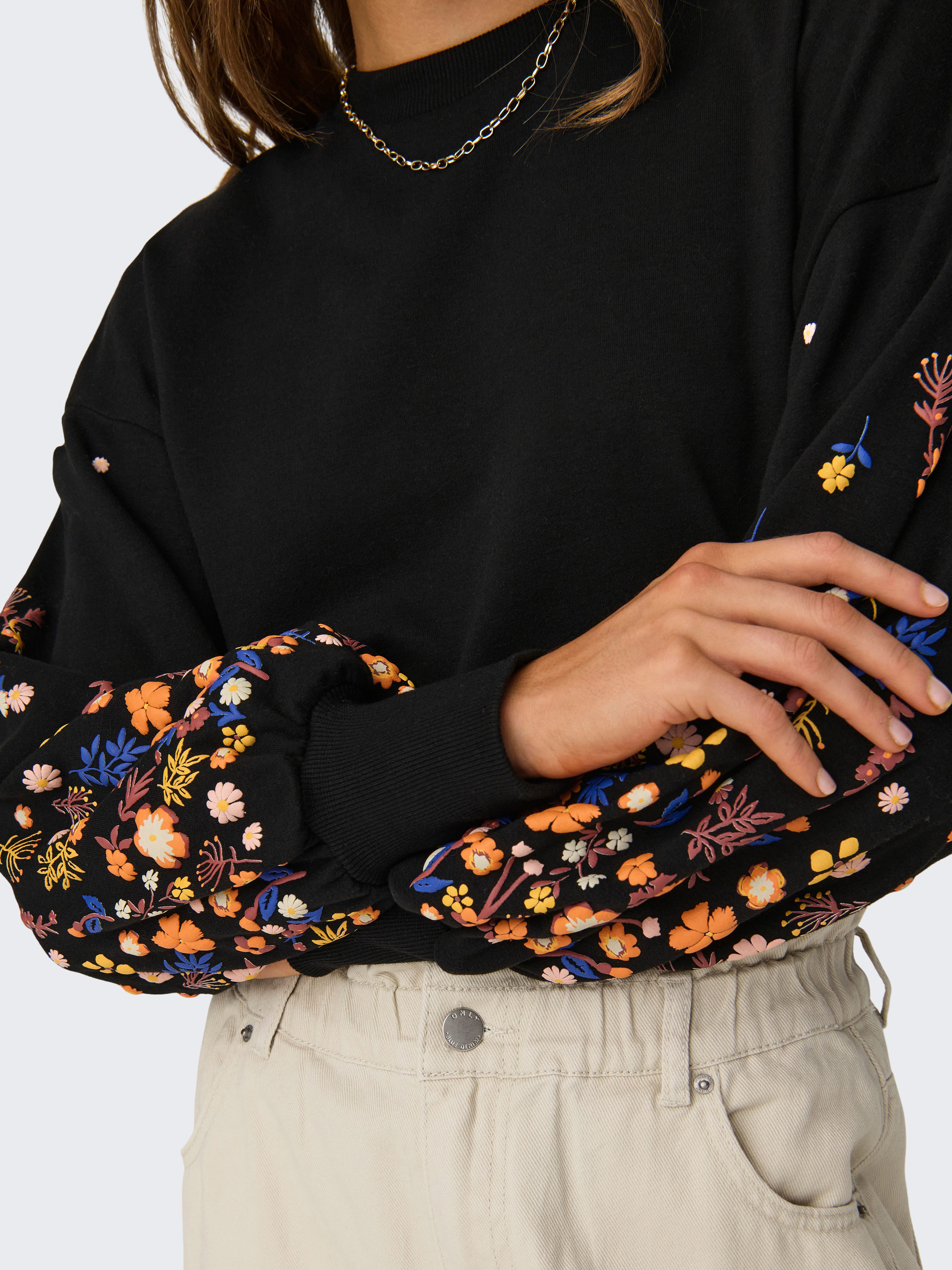 ONLY Sweatshirt ONLBROOKE L/S O-NECK FLOWER SWT Baumwollmischung, regular fit – Bild 3 von 5