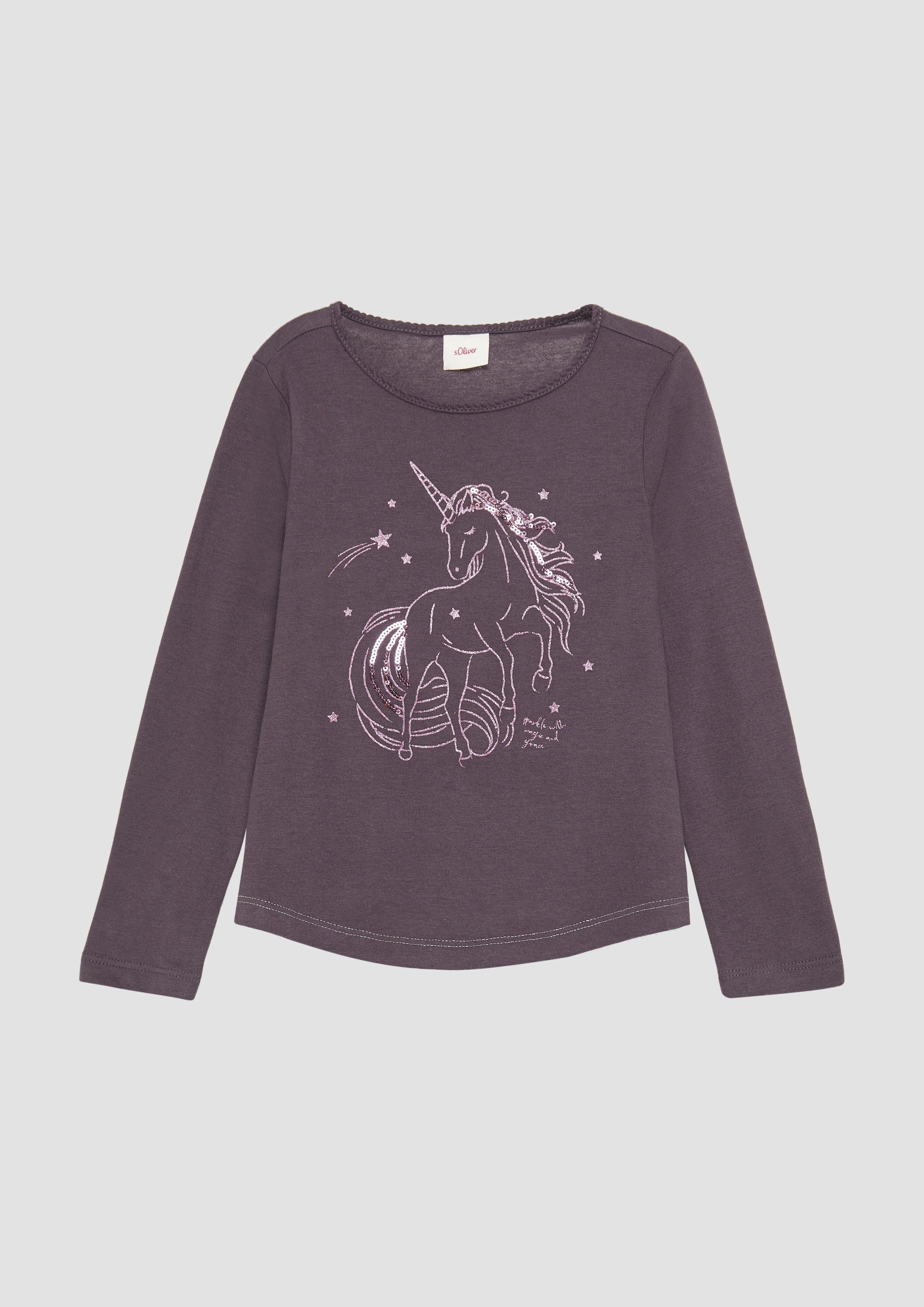 Langarmshirt Longsleeve mit Glitter-Print und Pailletten