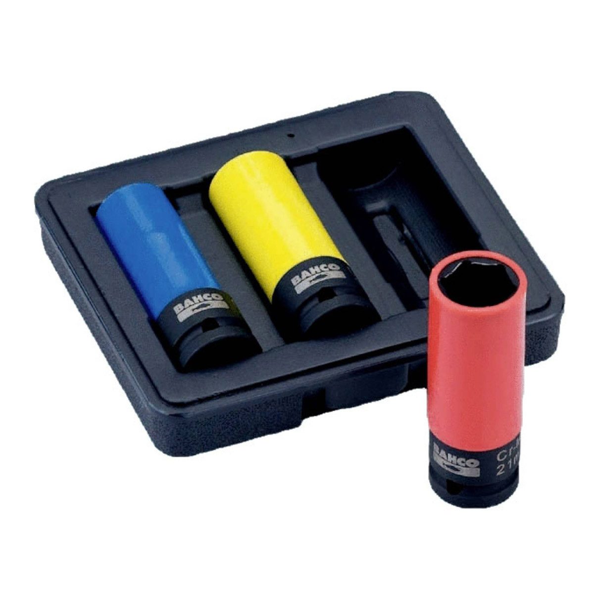 BAHCO Steckschlüssel BWSS12P3 (Set), Kopf phosphatiert, Kunststoffummantelung