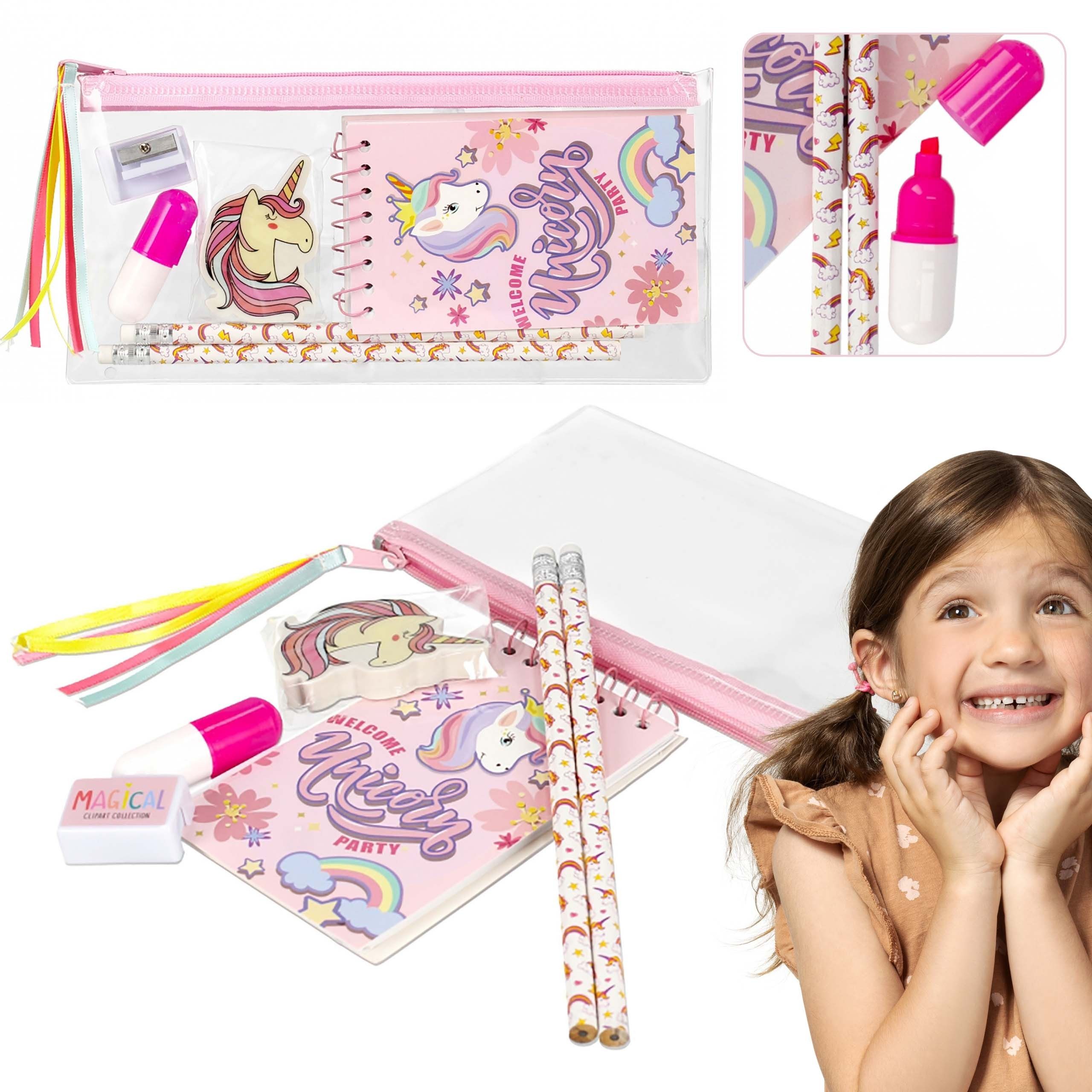 Federtasche Einhorn Schulset für Mädchen, Federmäppchen mit Zubehör