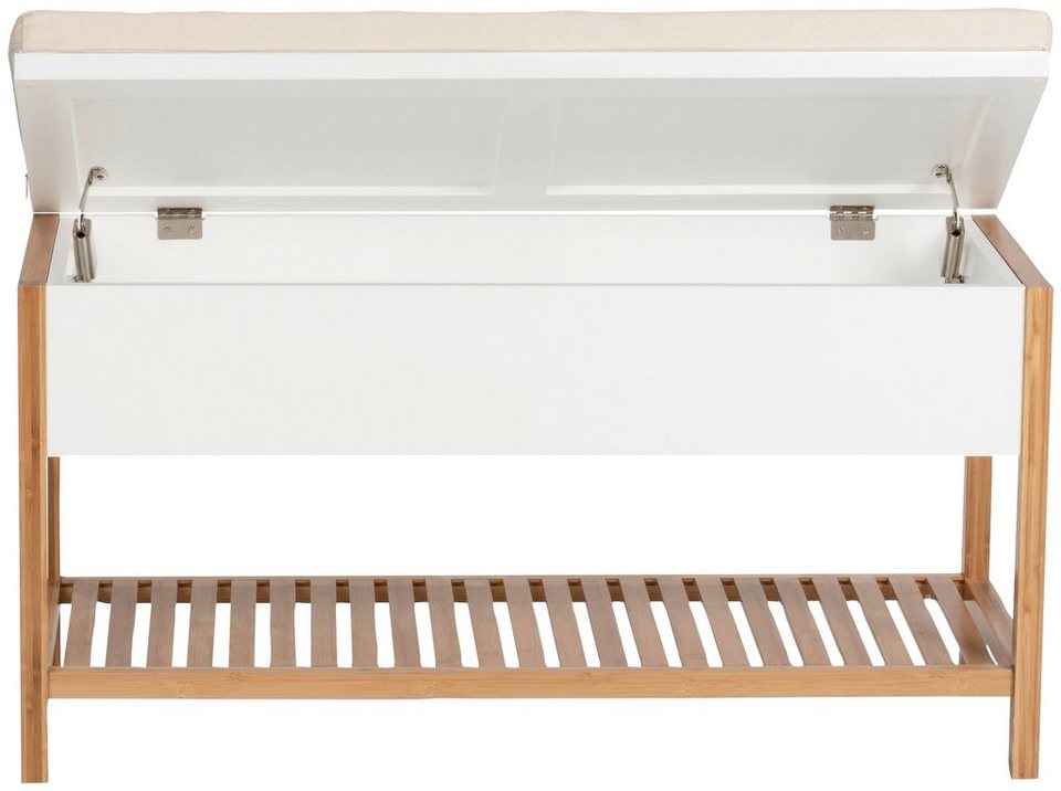 WENKO Schuhbank Finja, BxTxH: 90x35x52 cm, aus Bambus, Material: Bambus,  die MDF-Platten sind im schlichten Weiß gehalten