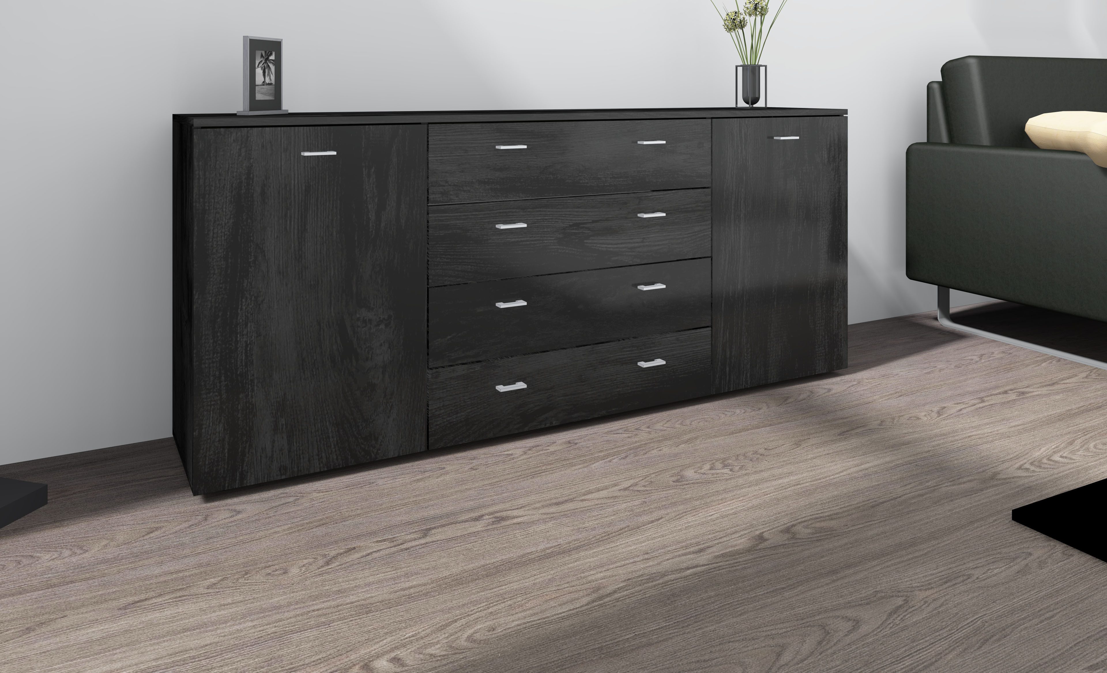 borchardt Möbel Sideboard Scala, Breite 166 cm, höhenverstellbare Einlegeböden, kleine Griffe