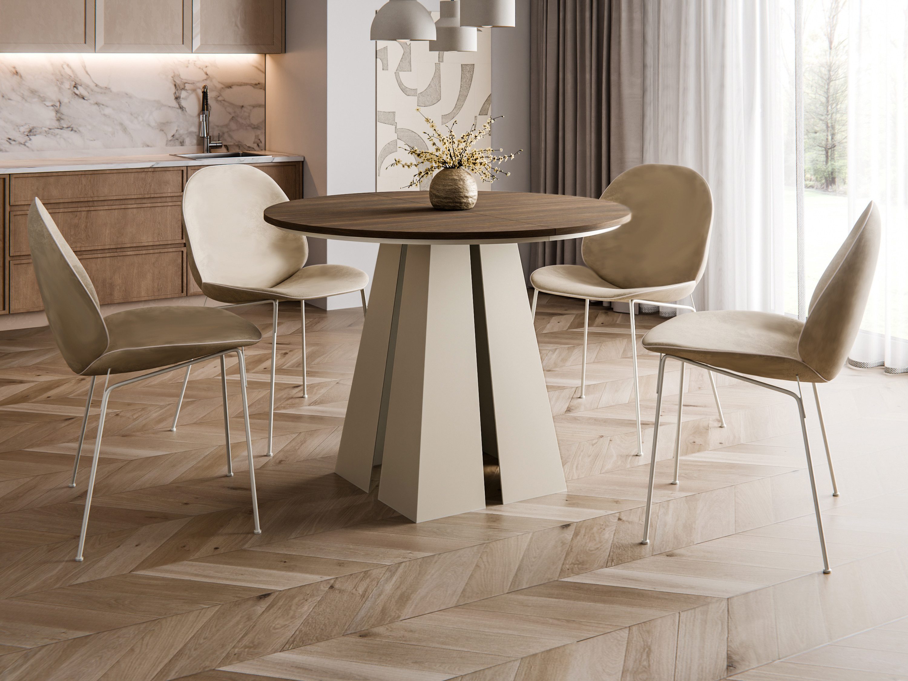 Compleo Esstisch Ø: 100cm oder 120 cm, Designer Tisch, ausziehbarer Tisch TRENDI