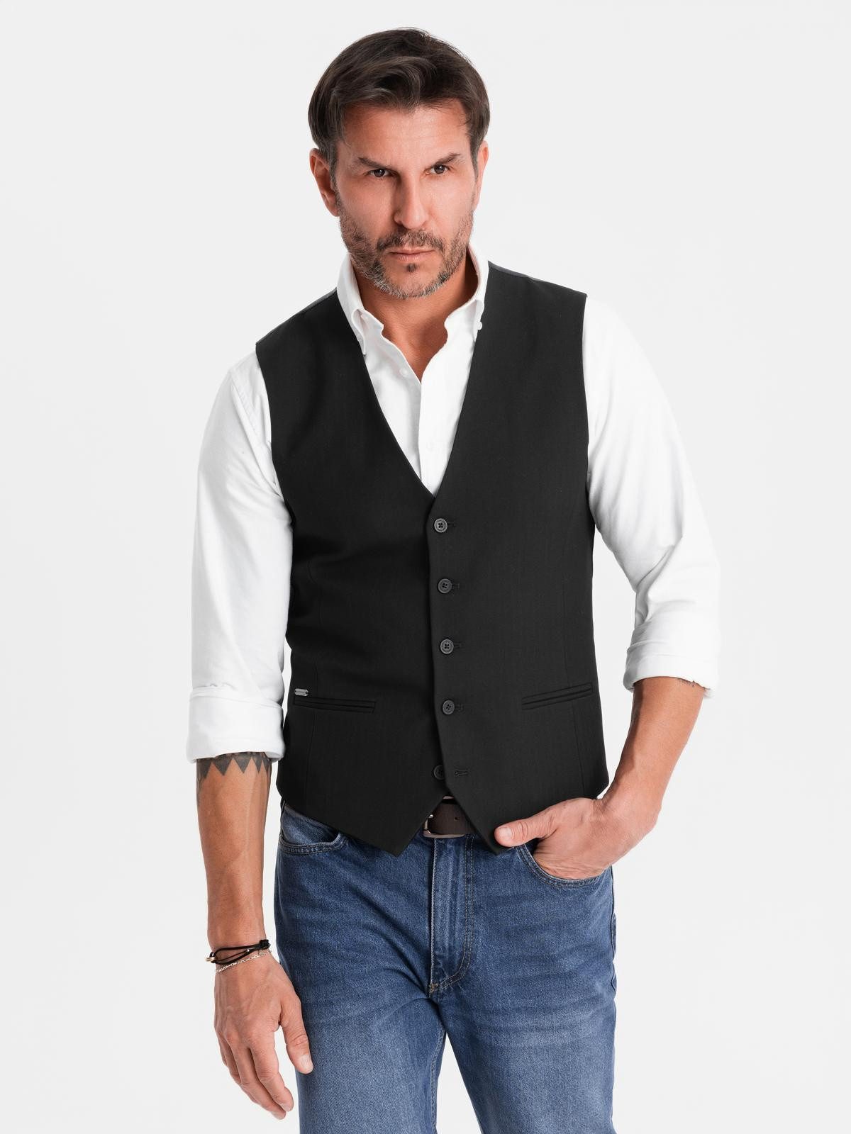 OMBRE Anzugweste Elegante Herren-Weste mit Fischgrätmuster SLIM FIT günstig online kaufen