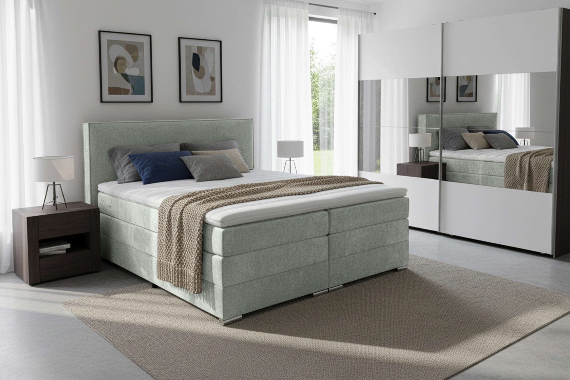 Home affaire Boxspringbett Romeo, Doppel- & Polsterbett, Federkernbett, Komfortbett, 160, 180 cm, inkl. 6 cm Topper, zwei Bettkästen, Taschen-Federkernmatratze in H4