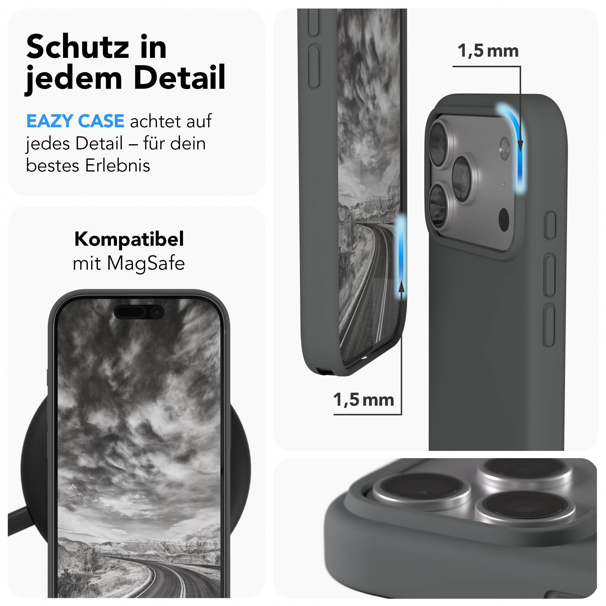 EAZY CASE Handyhülle für Apple iPhone 17 Pro Hülle Silikon 6,3 Zoll, TPU MagSafe Schutzhülle kratzfest Back Cover Kameraschutz Dunkelgrau – Bild 3 von 5