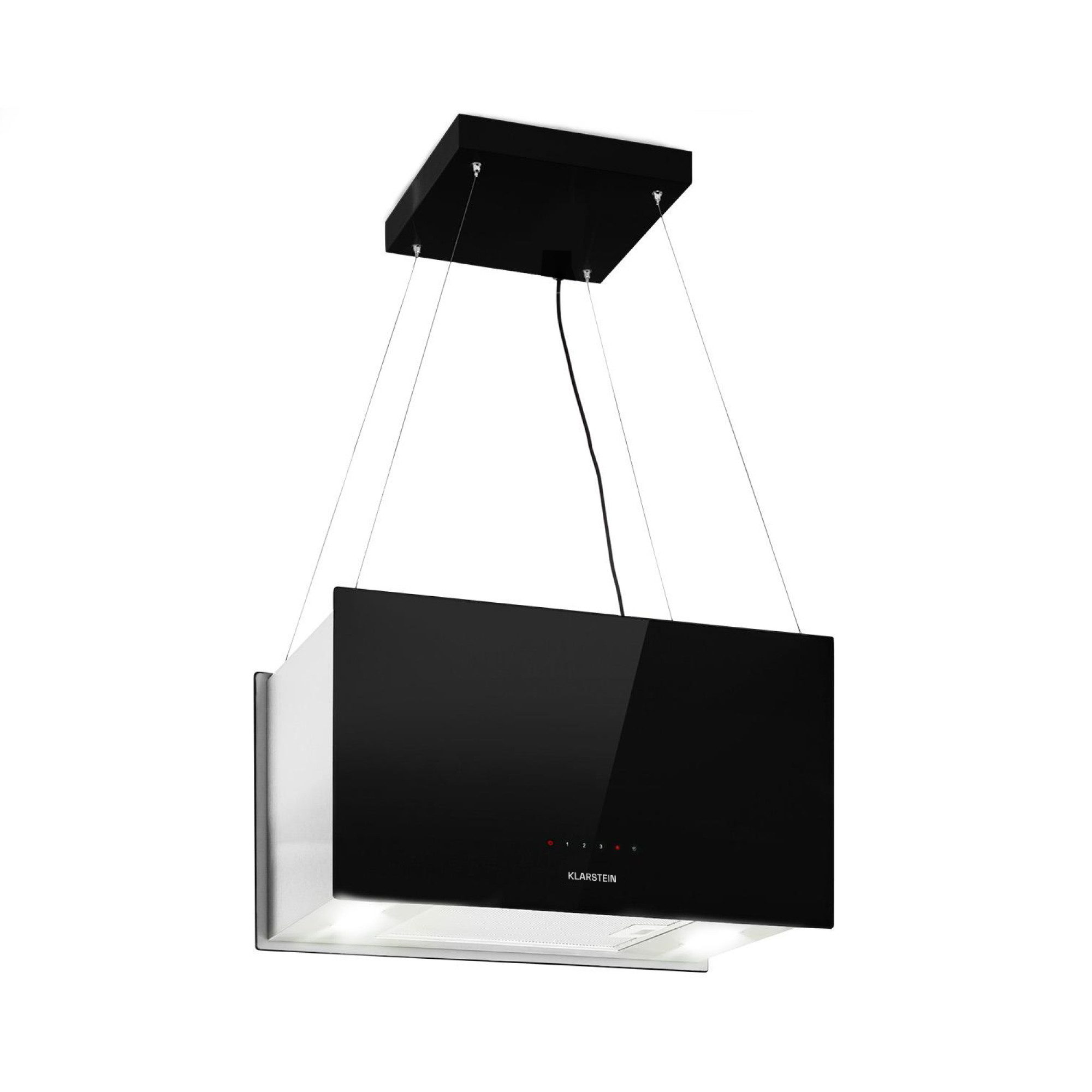 Klarstein Deckenhaube Kronleuchter L Serie Kronleuchter L Inselabzug 60 cm 590 m³/h LED Touch Glas Edelstahl Abzugshaube Insel Abluft Umluft Haube Dunstabzug Dunstabzugshaube