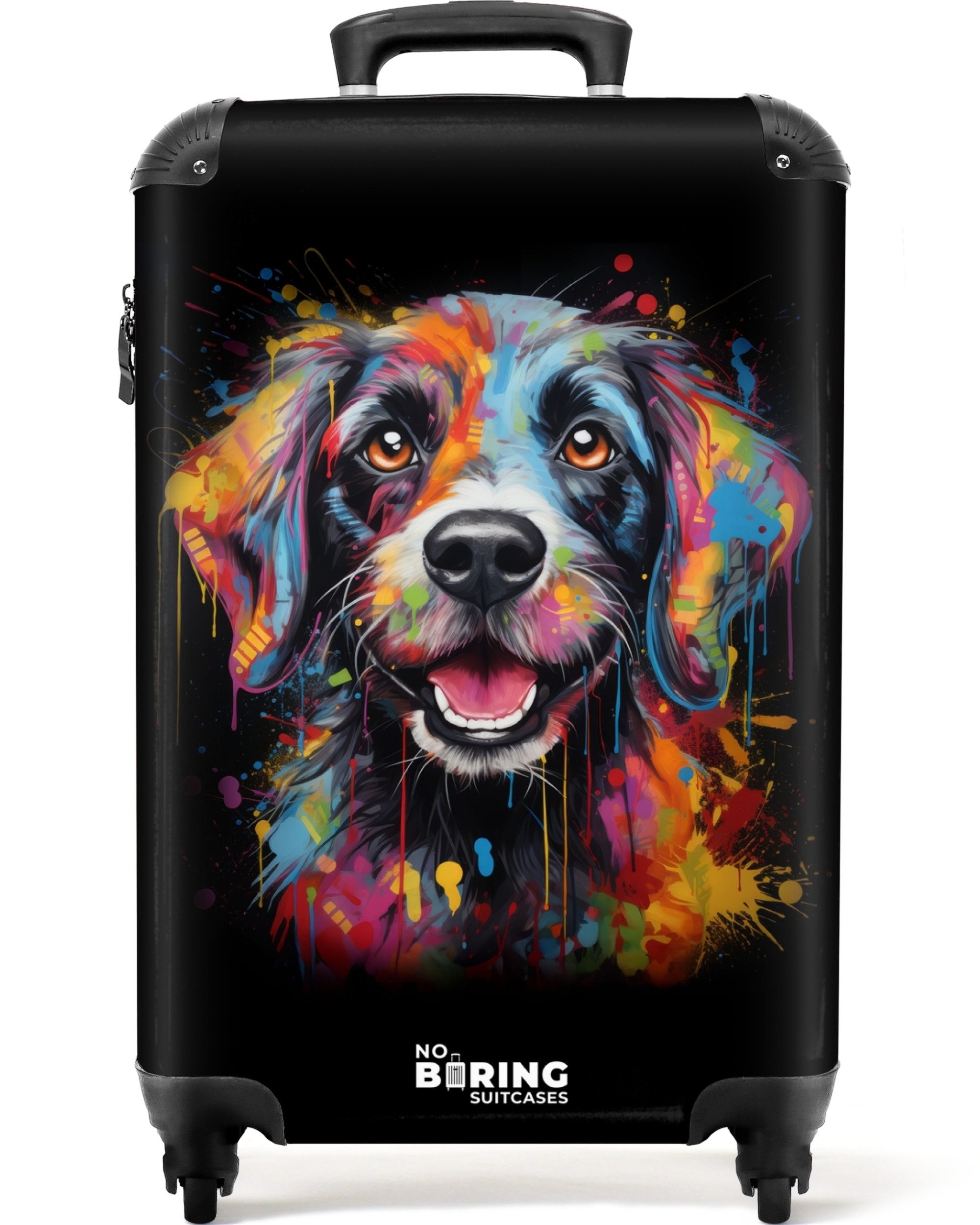 NoBoringSuitcases.com© Hartschalen-Trolley Hund als bunte Graffiti-Kunst 55x35x20cm, Reisetasche mit Rollen, Koffer Handgepäck Flugzeug