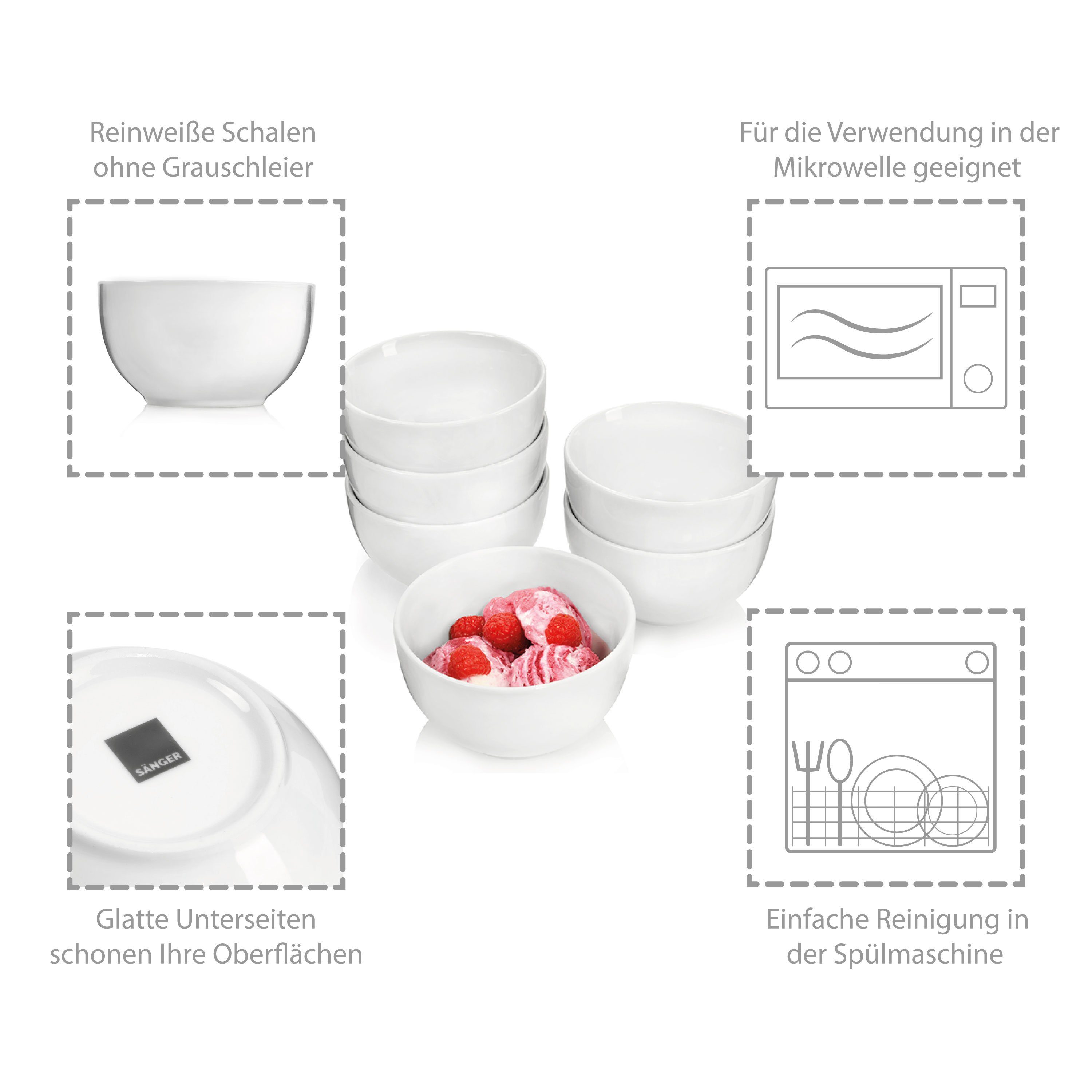 SÄNGER Dessertschale Set Sunfort, Weiß, Porzellan, (Set, 6-tlg), ⌀12x8cm, rundes Design, Premium Collection