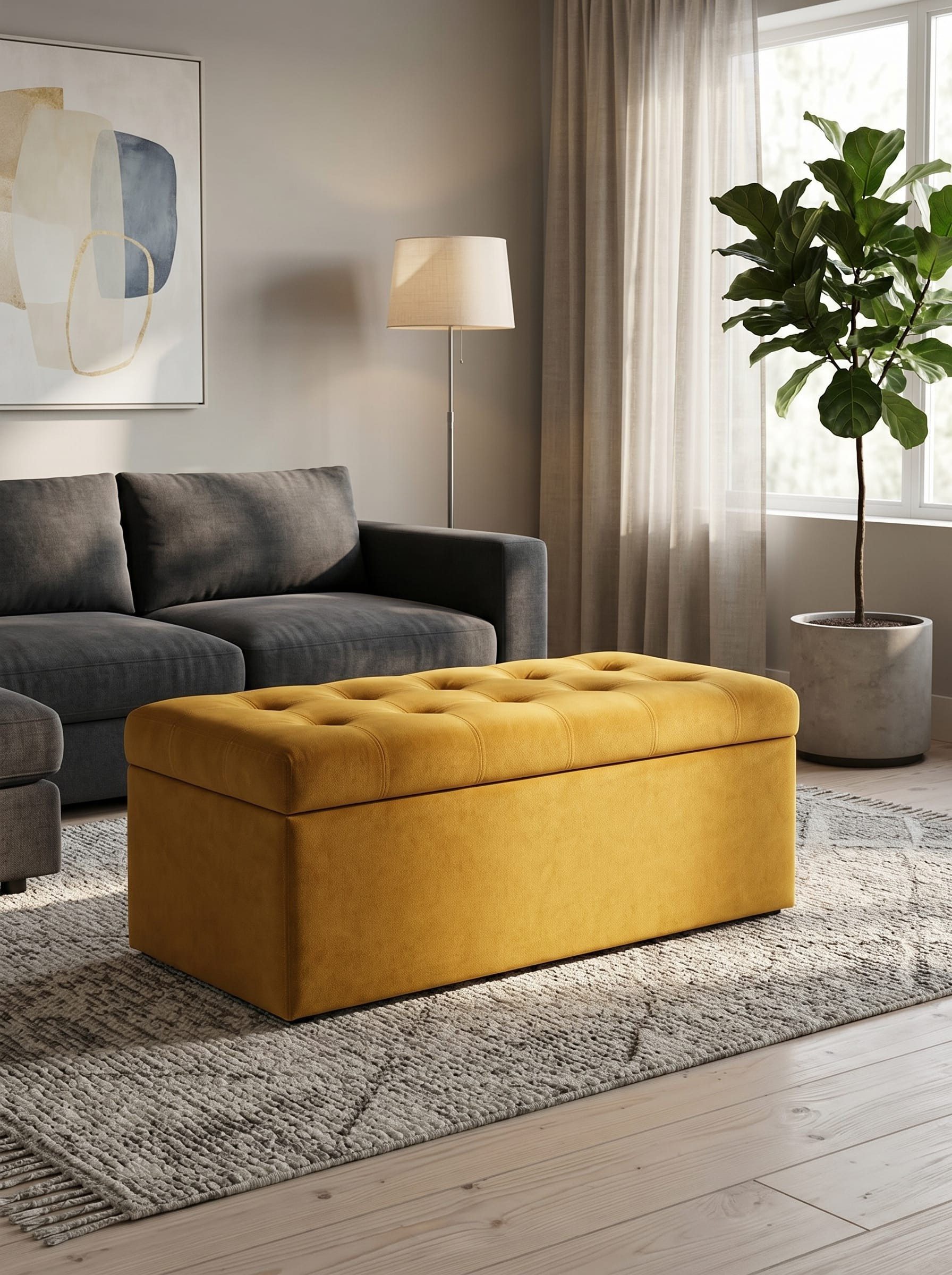 Xlmoebel Truhe Rechteckiger gelber Textilhocker für das Wohnzimmer, modern und, Made in Europa