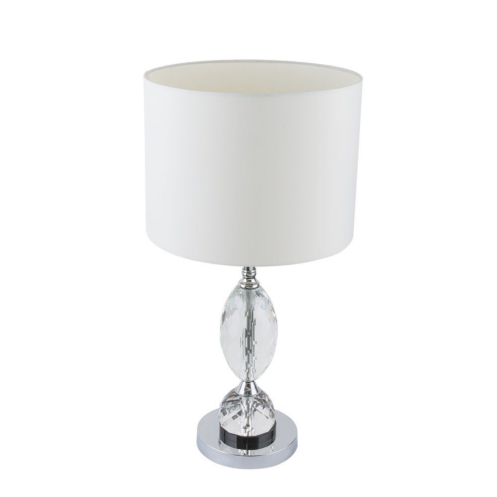 GLOBO LIGHTING Tischleuchte, Leuchtmittel nicht inklusive, Schreib Tisch Lampe Leuchte Chrom Textil Weiß Kristall Glas Schlaf