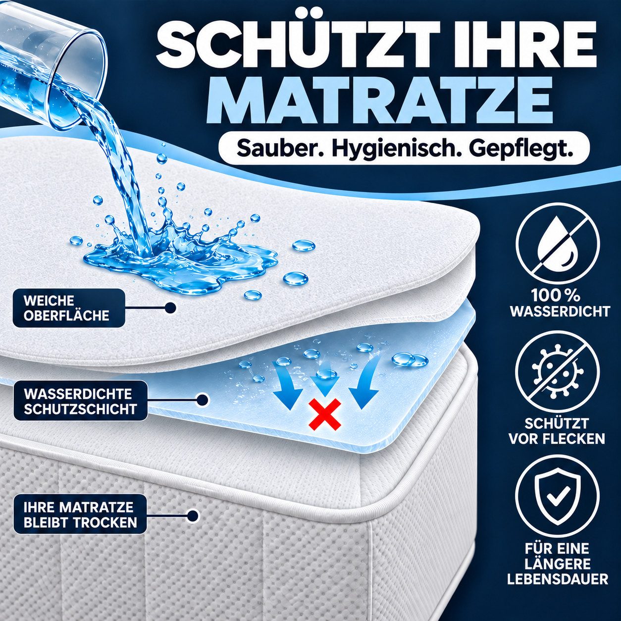 Matratzenschoner 60x120, 90x200, 120x200, 140x200, 160x200, 180x200 oder 200x200 cm Komfortec, 1 oder 2 Stück Wasserdichter, Atmungsaktive Matratzenauflage – Bild 4 von 5