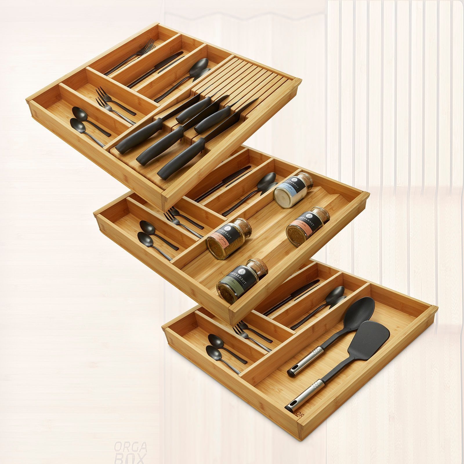 SO-TECH® Besteckeinsatz Bambus Besteckkasten ORGA-BOX 3 für Nobilia-Küche ab 08/2012, für 100er Schublade (473 x 897 mm) mit 11 Fächern – Bild 3 von 5