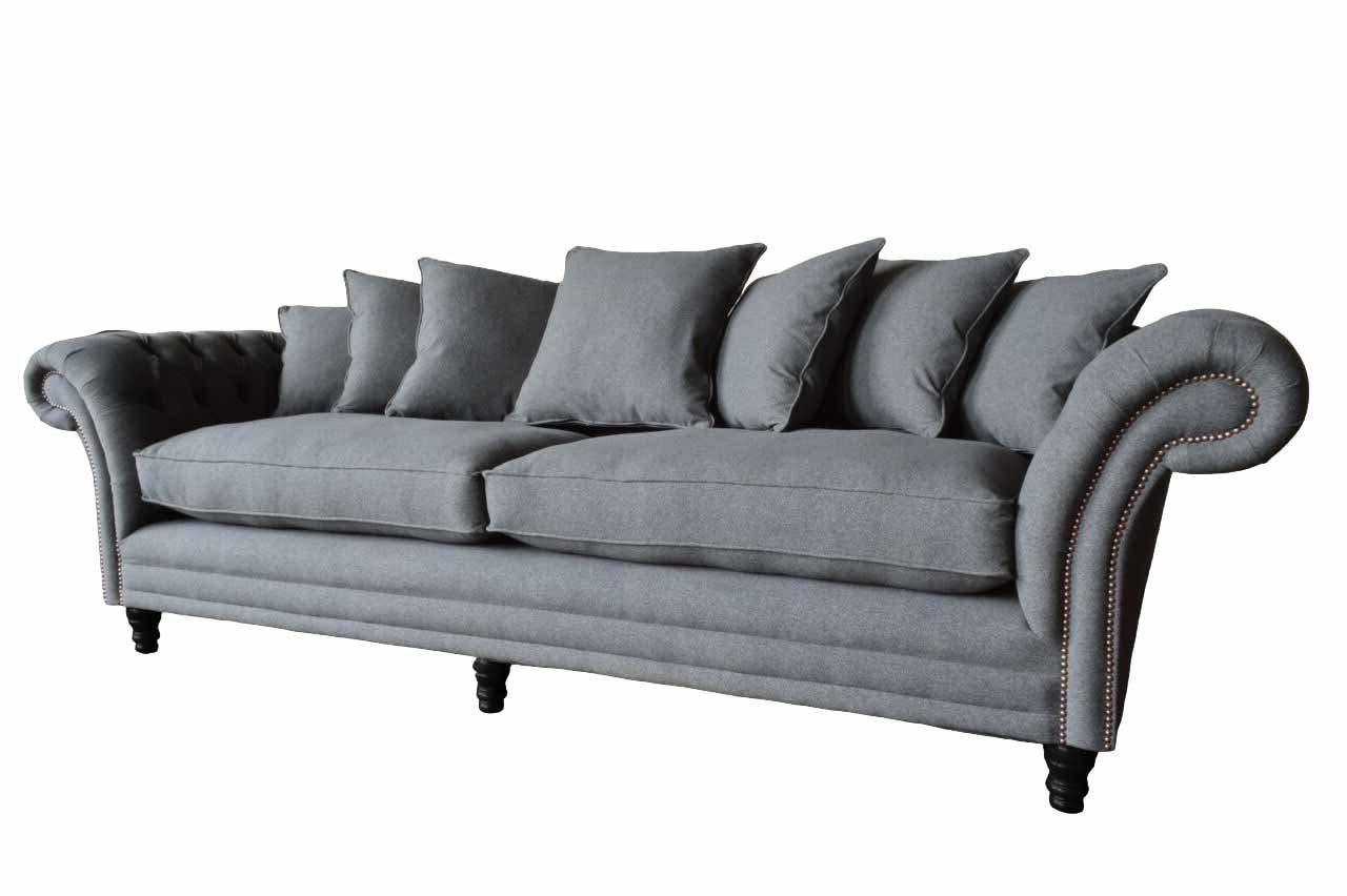 SCHIEFERGRAUER WOLLE CHESTERFIELD-SOFA 4-SITZIGES HANDGEFERTIGTES JVmoebel AUS Chesterfield-Sofa