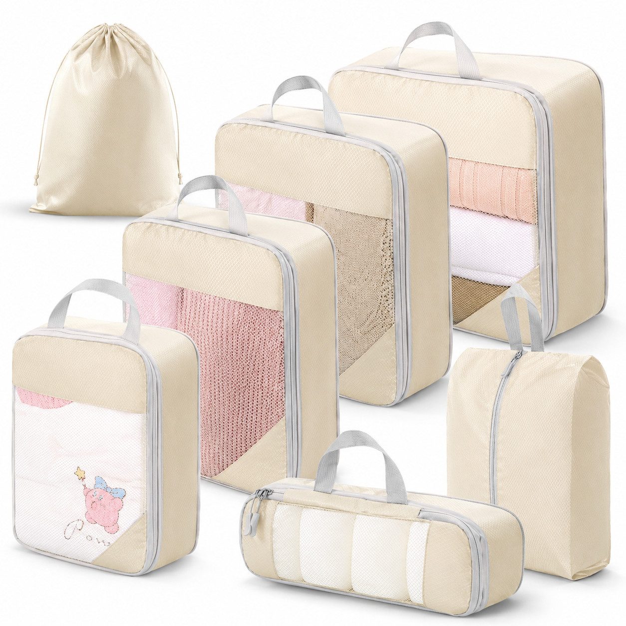 VEKROBOT Kofferorganizer 7 teiliges Reiseset wasserdichte Kompressionsbeutel Kleidung Kosmetik (Set, 1-tlg., Wasserdichtes Reisezubehör), Ultradünne Reise Kompressionsbeutel