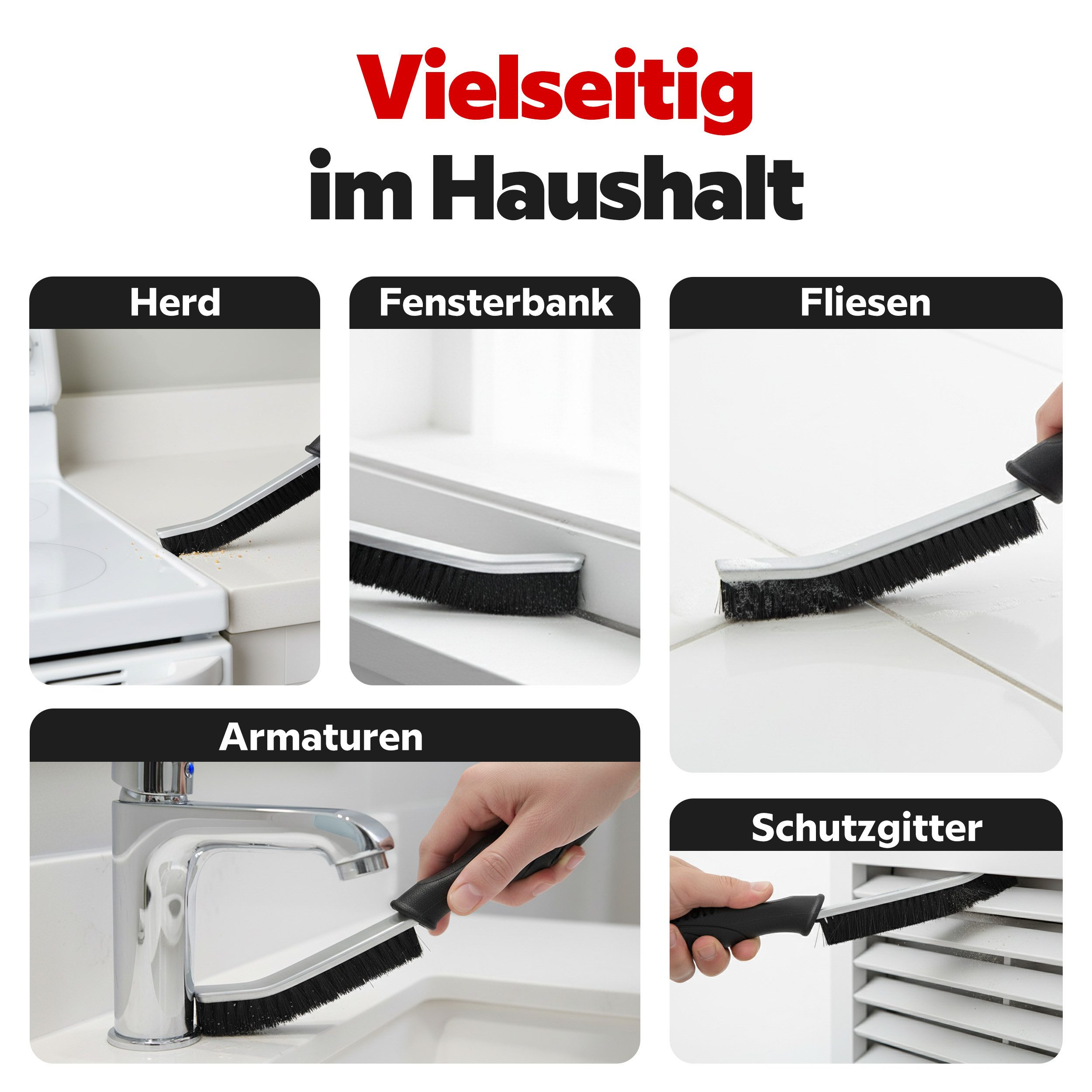 Onbest Fugenbürste Reinigungsbürsten 3er Set mit stabilen rutschfesten Handgriff mit Öse, Fliesen, (3-tlg), Hartborsten, Eckreinigungsbürste, Spaltreinigungsbürste, Fugenreiniger